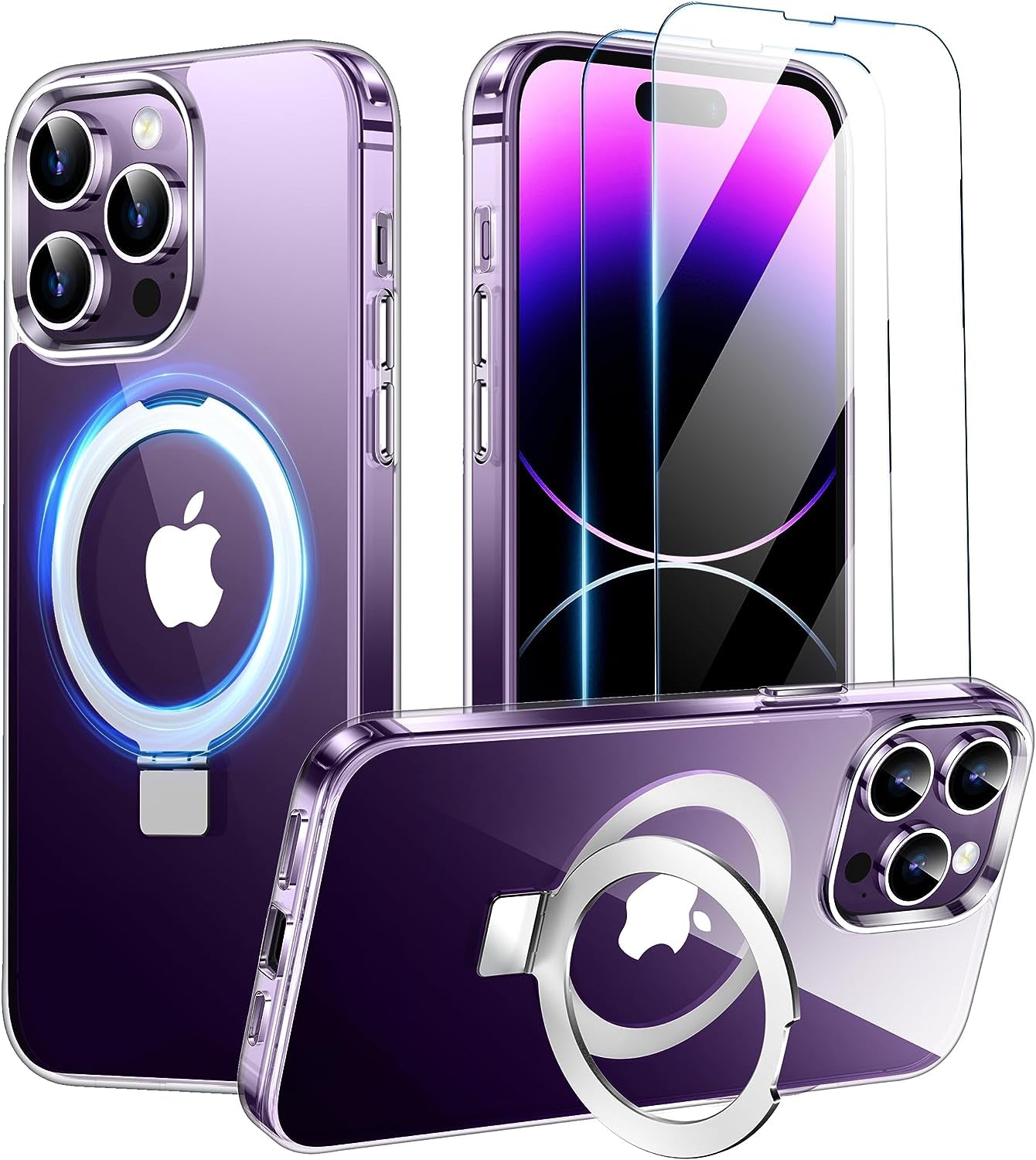 SPIDERCASE for Iphone 14 Pro Case, Magnetic Invisible Stand [Military Drop Protection] [Compatible for Magsafe], with [2 Pack Tempered Glass Screen Protector] Shockproof Translucent Matte Cases,Black  SPIDERCASE   