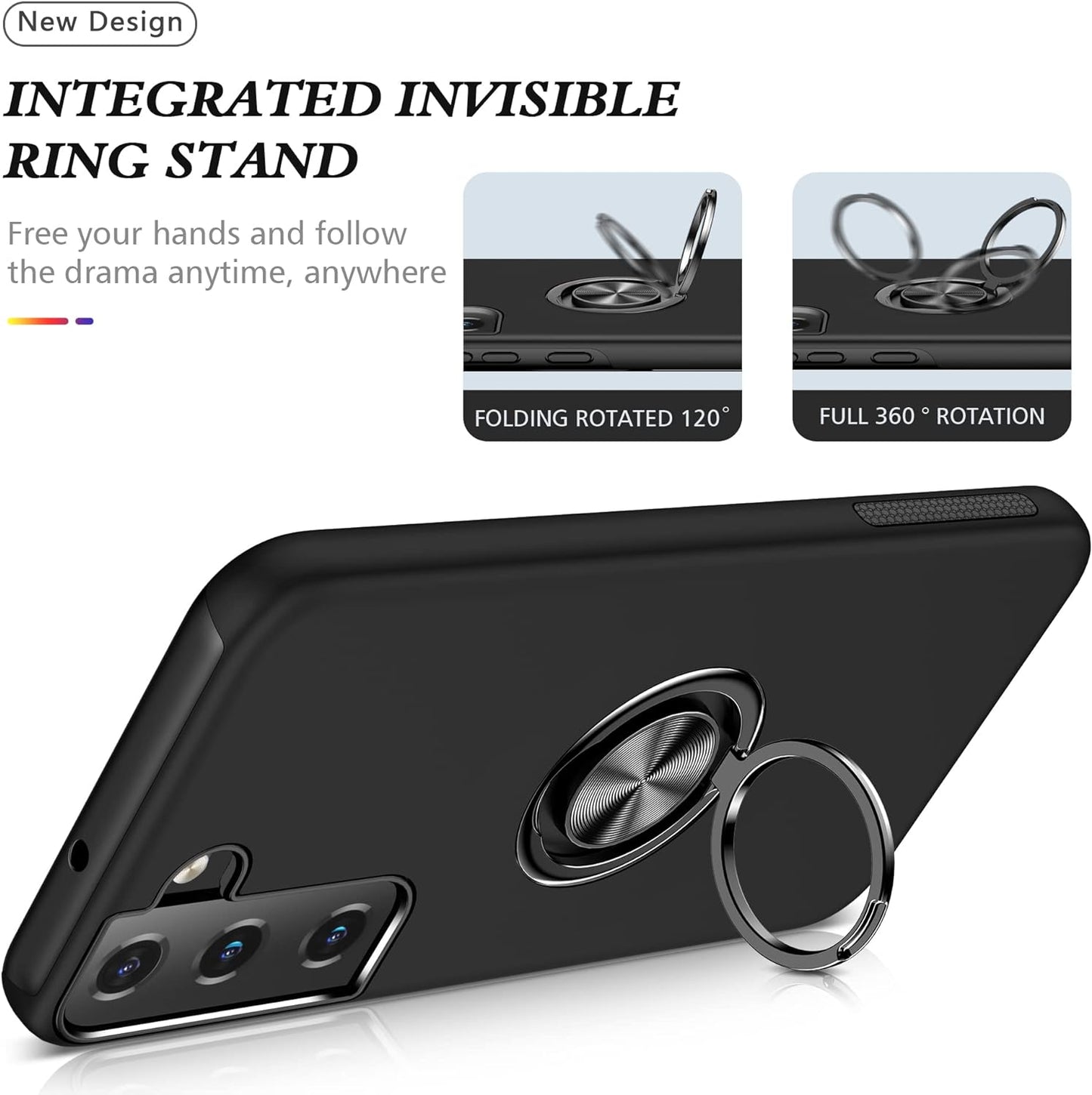 AKINIK for Samsung Galaxy S22 plus Case, S22 plus Case with Self Healing Flexible TPU Screen Protective [2 Pack],Military Grade Invisible Kickstand Case for Galaxy S22 plus (Black)  AKINIK   