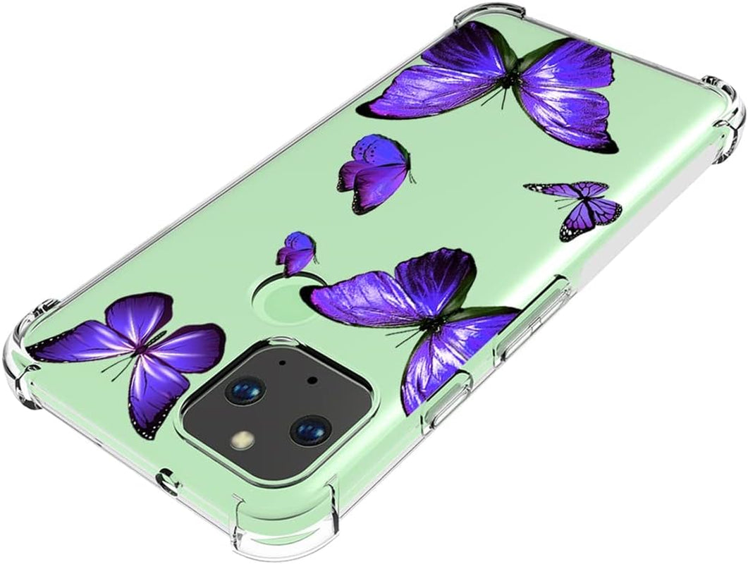 Zoeirc Case for Google Pixel 5 Case, GD1YQ GTT9Q Clear Case for Girls Women, Soft TPU Shockproof Protective Transparent Case Cover for Google Pixel 5 (Purple Butterfly)  Zoeirc   
