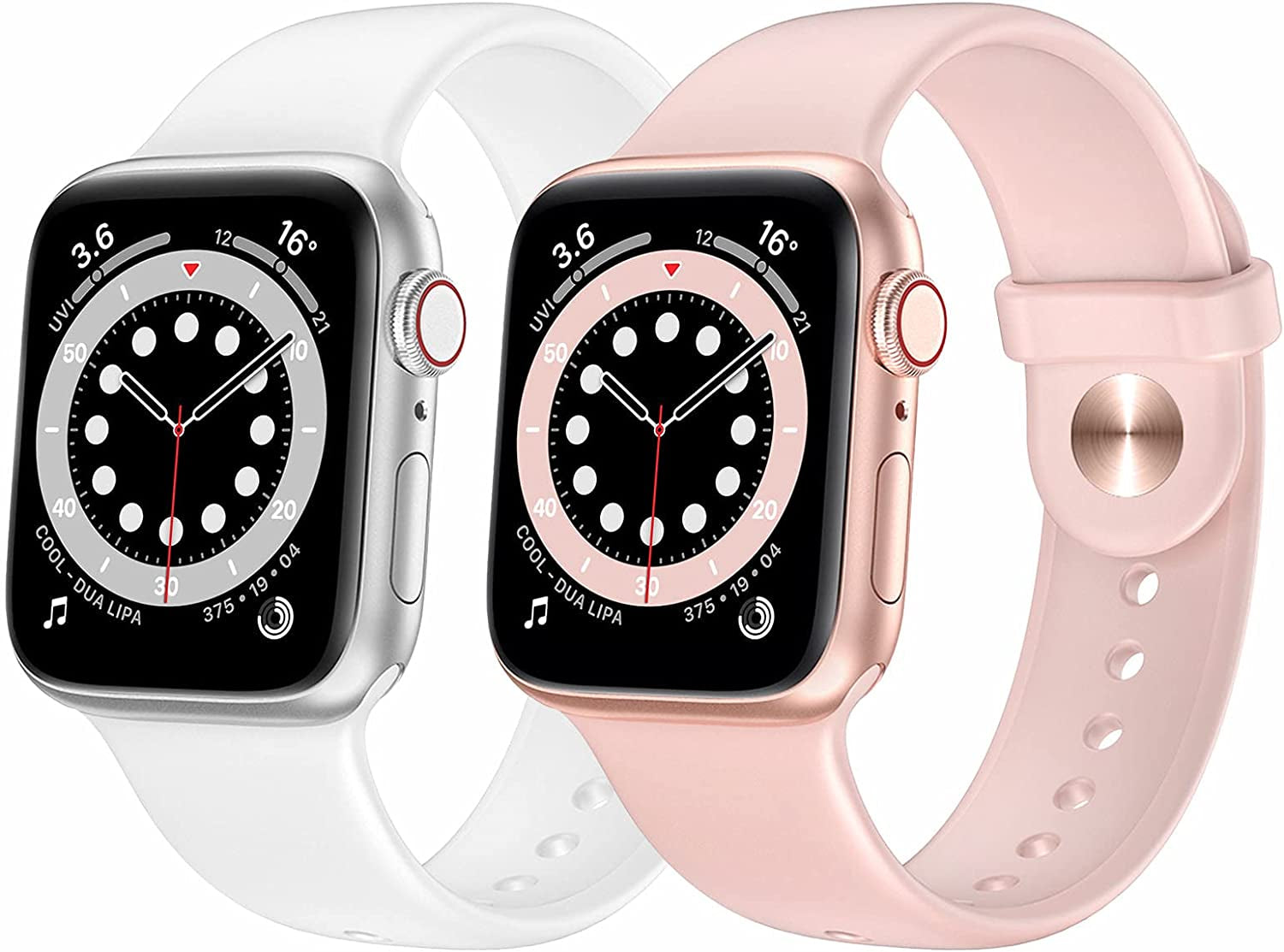 OUHENG 2 Pack Sport Band Compatible with Apple Watch Band 49Mm 45Mm 44Mm 42Mm, Soft Silicone Band Strap for Iwatch Ultra Series 8/7/6/5/4/3/2/1/SE2/SE (Black/Dark Gray, 49Mm 45Mm 44Mm 42Mm)  OUHENG Pink Sand/White 41mm/40mm/38mm 