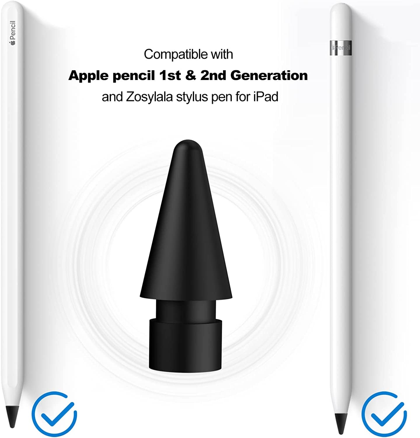 Zosylala Tips for Apple Pencil,Stylus Tips,Pencil Tips for Ipad,Replacement Pen Nibs Compatible with Ipad Air Mini Pro Apple Pencil 1St & 2Nd Generation - 4 Packs (Black)  Zosylala   