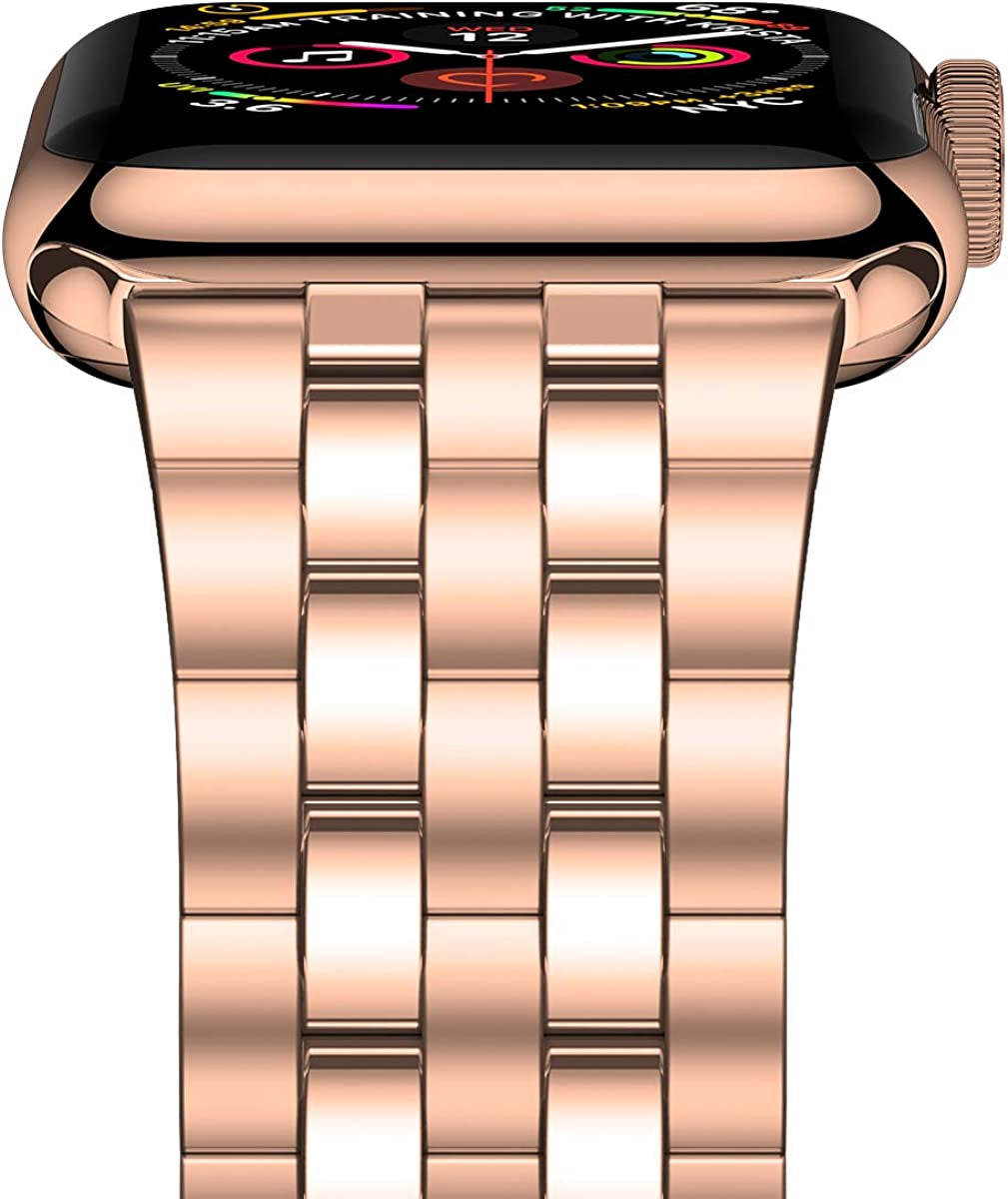 Iiteeology Metal Band Compatible with Apple Watch Band 49Mm 45Mm 44Mm 42Mm 41Mm 40Mm 38Mm, Upgraded Business Stainless Steel Link Band for Apple Watch Ultra Series 8/7/6/5/4/3/2/1/SE  iitee Series 8/7/6/5/4/3 New Rose Gold-5 Beads 41mm/40mm/38mm 
