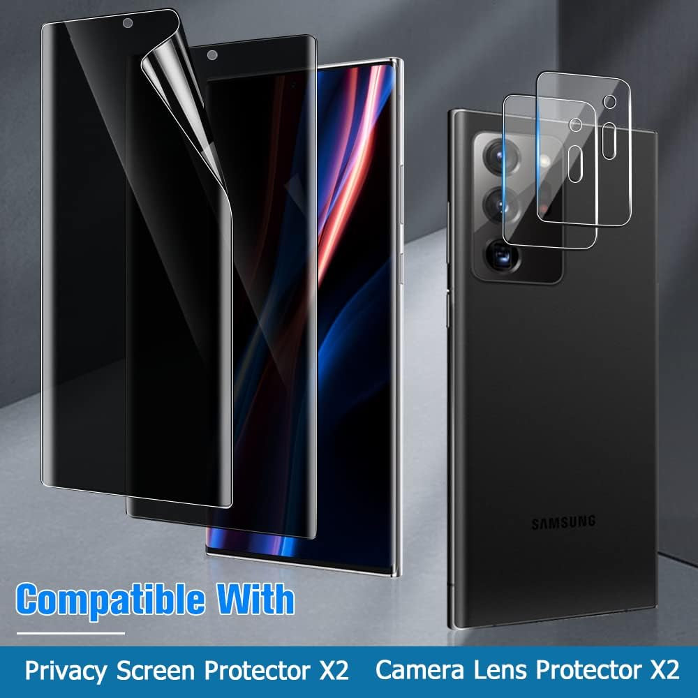 [2+2 Pack] Galaxy Note 20 Ultra 6.9 Inch Privacy Screen Protector with Camera Lens Protector, Fingerprint Compatible, Bubble Free, Flexible Anti-Spy TPU Film for Samsung Galaxy Note 20 Ultra 5G  AFSKU   