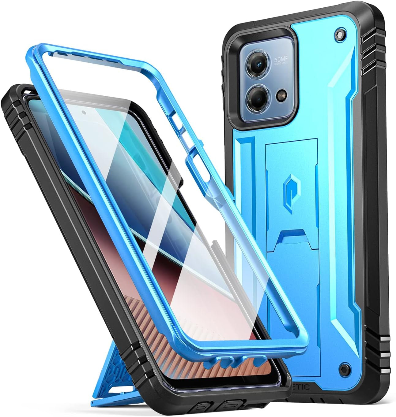 Poetic Revolution Case for Motorola Moto G Stylus 4G 2023 [Not Fit 5G Version], [20FT Mil-Grade Drop Tested], Full-Body Rugged Shockproof Cover with Kickstand and Built-In-Screen Protector, Black  Poetic Light Blue  