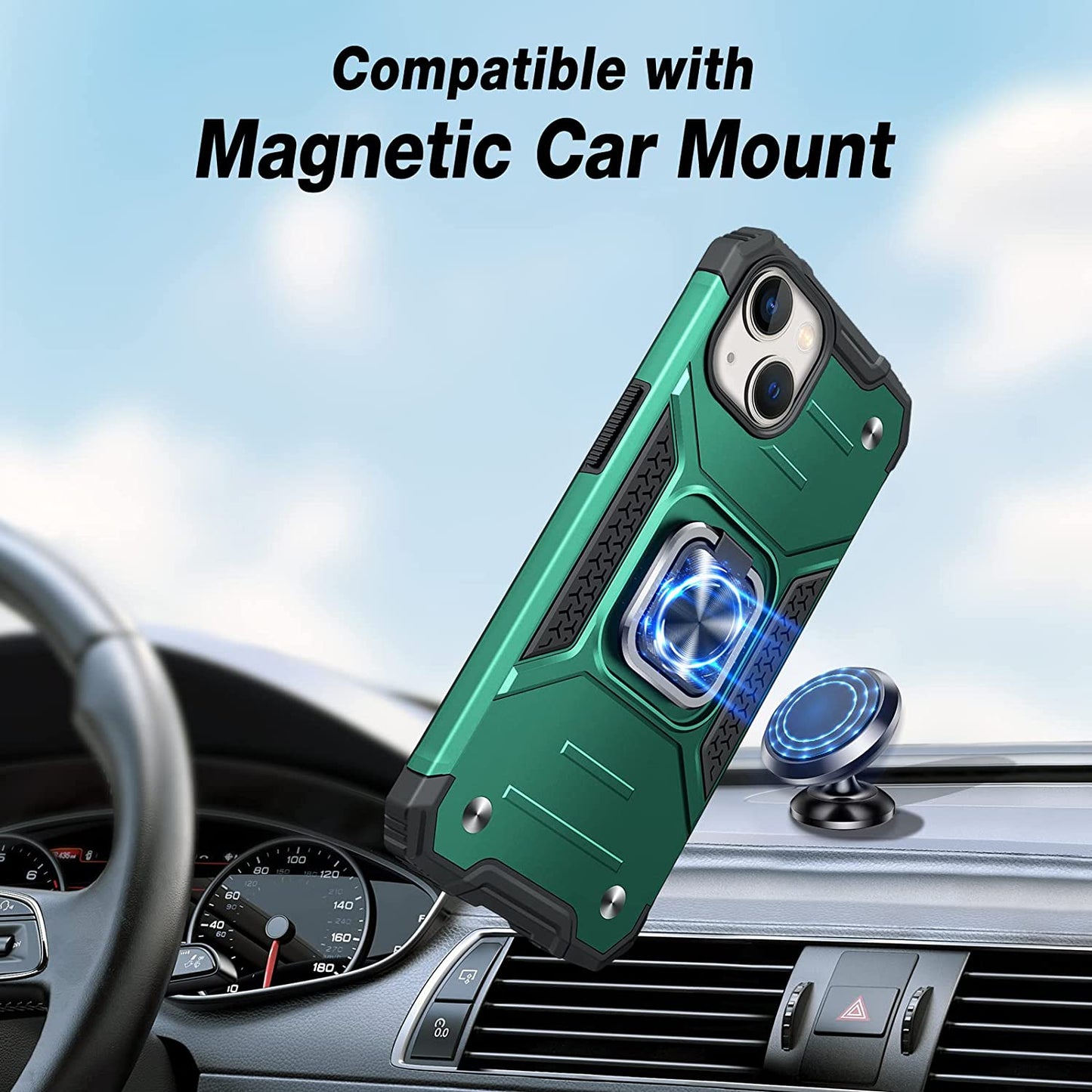 JAME for Iphone 14 Case with Screen Protector [2 PCS], Shockproof Bumper Case for Iphone 14 Case for Women & Men, Heavy-Duty Protection with Metal Ring Kickstand Case for Iphone 14, 6.1 Inch, Green  XJXIN   