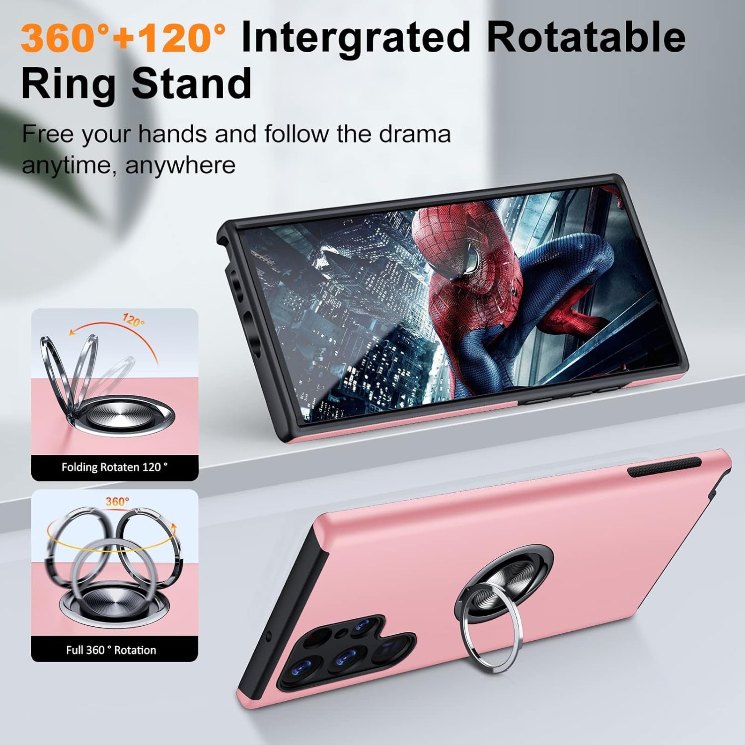 JAME for Samsung Galaxy S22 Ultra Case, [NOT for S22 or S22 Plus], Slim Soft Bumper Protective Case for Samsung S22 Ultra Case, with Invisible Ring Holder Kickstand for Galaxy S22 Ultra Case, Pink  XJXIN   