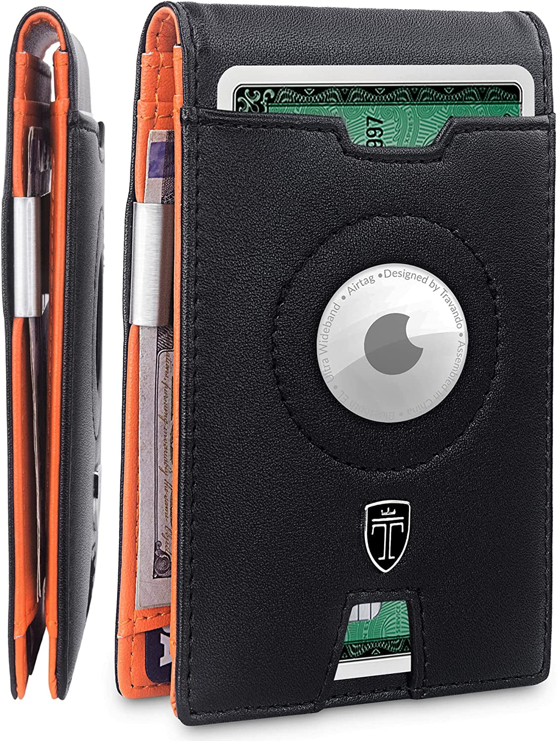 TRAVANDO Airtag* Wallet Mens Wallet with Money Clip Air Tag Wallet Card Holder RFID Blocking Bifold Gifts for Men  TRAVANDO Black & Orange  