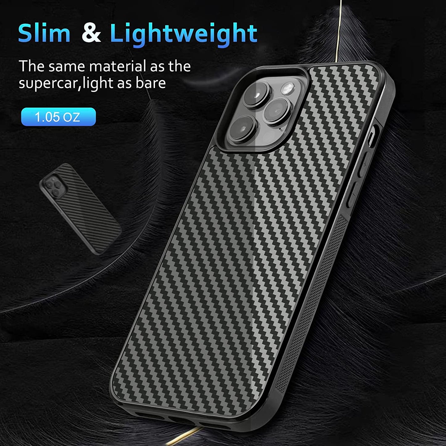 Designed for Iphone 14 Pro Case 6.1 Inch, Military-Grade Drop Protection, Carbon Fiber for Iphone 14 Pro Shockproof Slim Thin Cover, Support Wireless Charging for Men & Women, Gloss Black Protector  Sinyoeer   