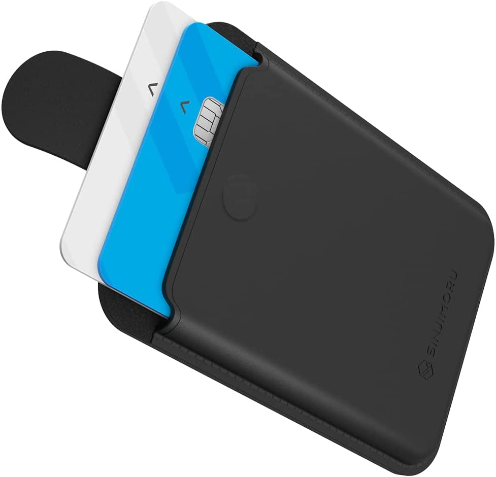 Sinjimoru Comb-Pattern Phone Grip Wallet for Magsafe, Vegan Leather Magnetic Cell Phone Card Holder & Wool Band Strap as Credit Card Case for Iphone 12 13 14 plus Pro Max. M-Pull Tab Band Black  Sinjimoru Co.Ltd Wallet Black  