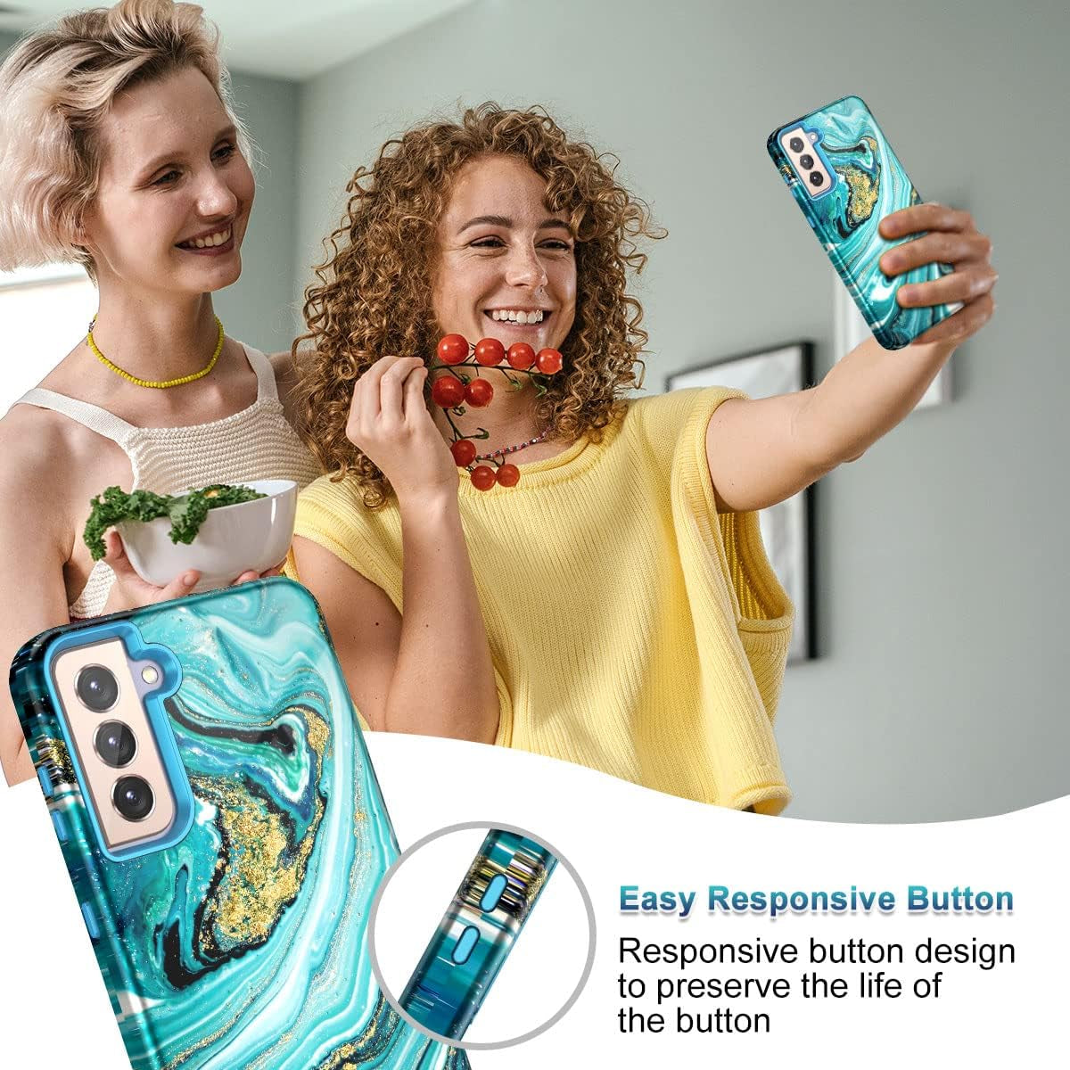 Lamcase for Galaxy S21 plus 5G Case, Heavy Duty Shockproof Hybrid Hard PC Soft TPU Bumper Three Layer Drop Protection Anti-Fall Cover for Samsung Galaxy S21+/S21 plus 5G 6.7 Inch, Blue Gilt  Lamcase   