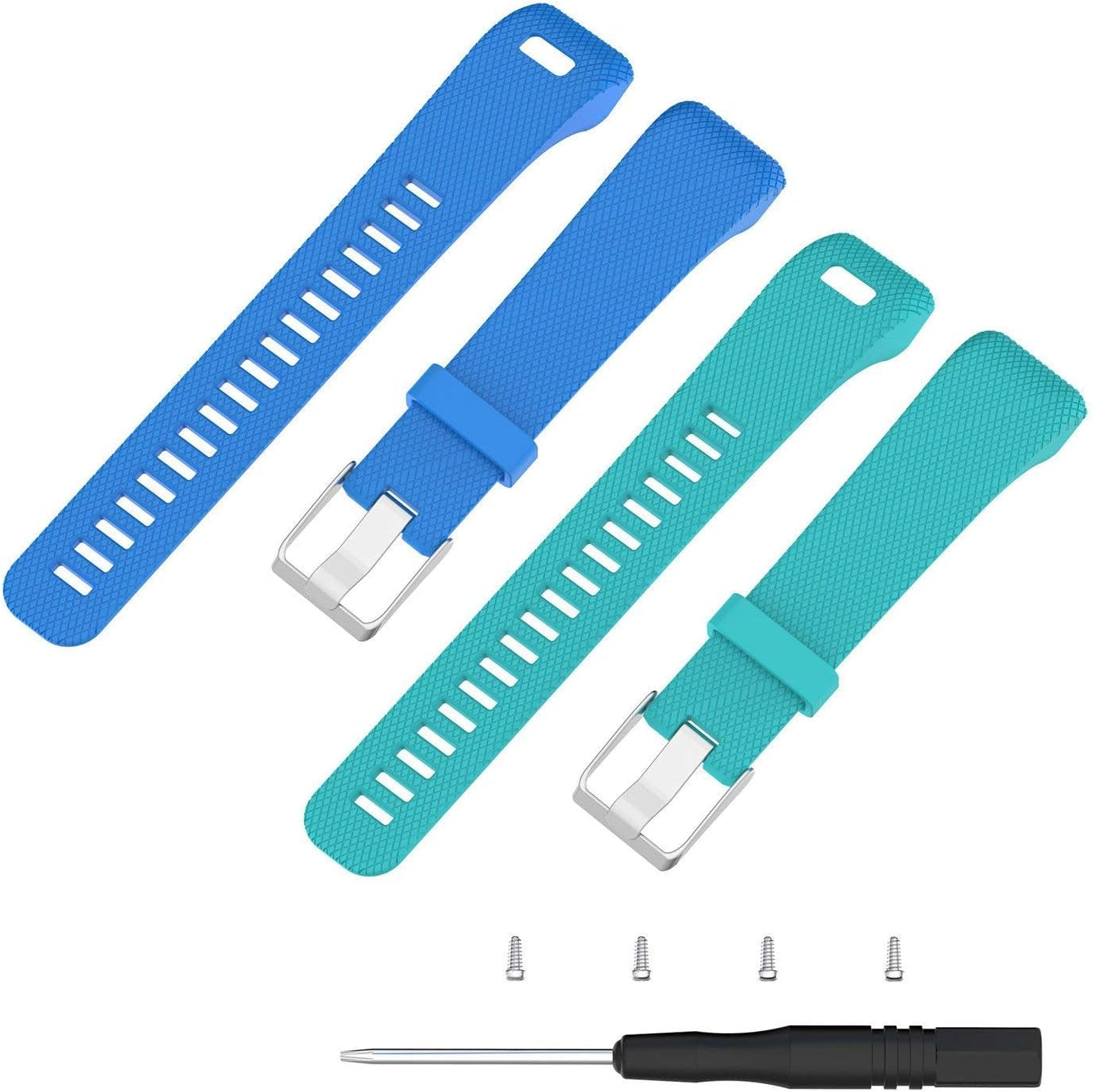 ECSEM Replacement Soft Silicone Bands and Straps Compatible with Garmin Vivosmart HR+ ONLY (Not for Vivosmart Hr) with Tool and Screw  E ECSEM Blue+Teal  