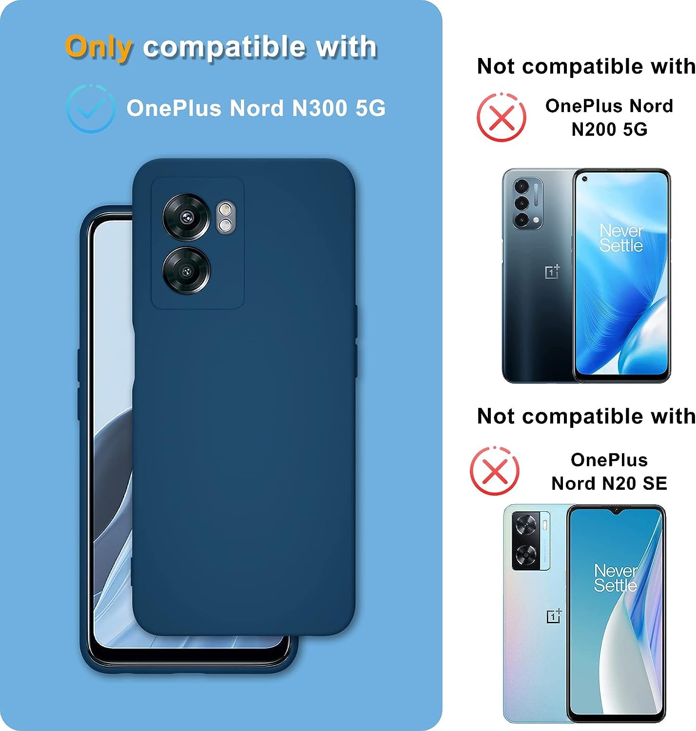 YENAPOON for Oneplus Nord N300 5G Case and 2 Pack Tempered Glass Screen Protector, Slim Liquid Silicone Shockproof Protective Case - Darkblue  YENAPOON   