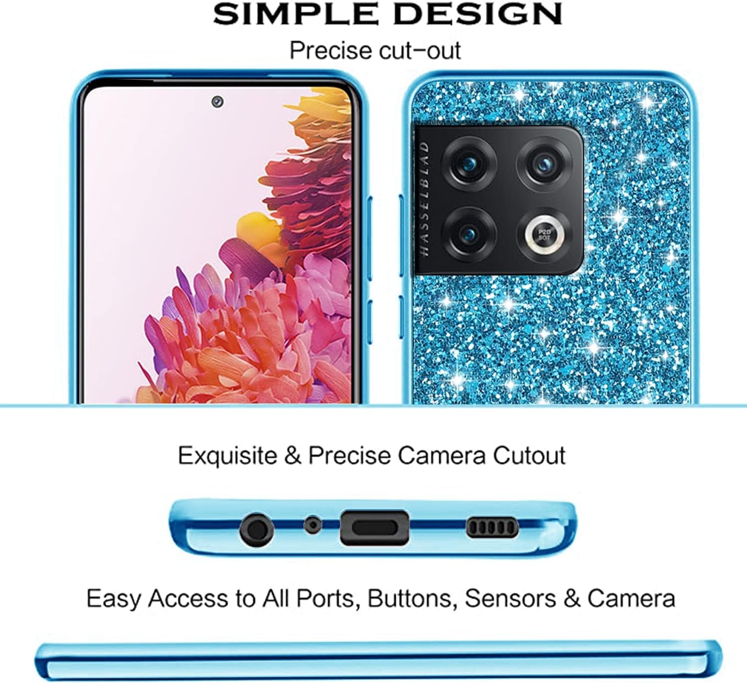 Jancyu Compatible with Oneplus 10 Pro Case, Shockproof Phone Cases for Oneplus 10 Pro Glitter Protective Cover for Women Cute Accessories (Blue)  Jancyu   