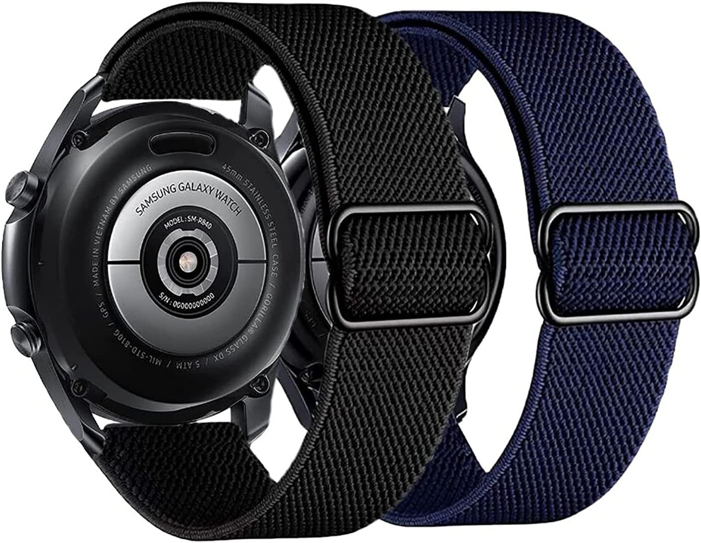 2PACK AHXLL Nylon Bands Compatible with Samsung Galaxy Watch Active 2 44Mm 40Mm/Active 40Mm/Galaxy Watch 3 41Mm/ Galaxy Watch 4 40Mm 44Mm /Galaxy Watch 5 Pro 45Mm, 20Mm Stretchy Sport Loop Breathable Wristband (Black+Army Green)  AHXLL Black+Blue  