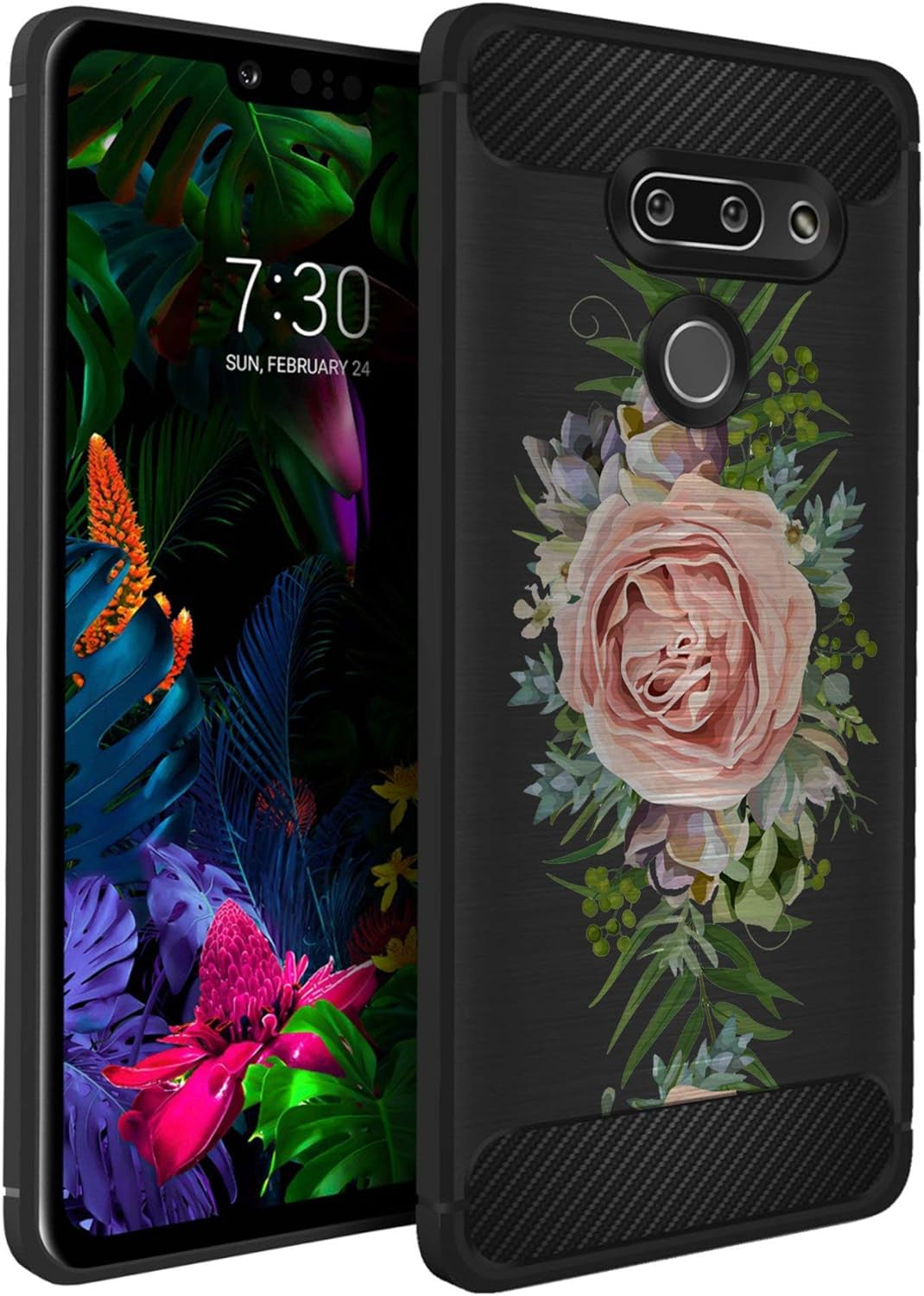 Casesondeck Case Compatible with [LG G8 Thinq/Lg G8] Tribal Floral Matte TPU Flexible Carbon Fiber Textured (Buffalo Western)  CasesonDeck Pink Rose  