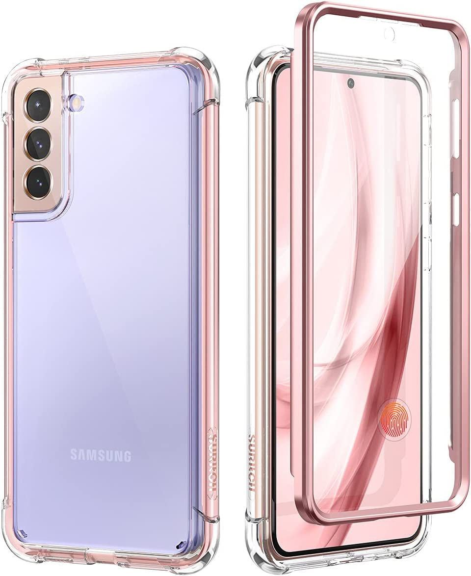 SURITCH for Samsung Galaxy S21 Clear Case 6.2" (Only), [Built-In Screen Protector] Full Body Protective Hard Shell+Soft TPU Phone Case for Samsung S21 -(Rose Gold Edge)  SURITCH   