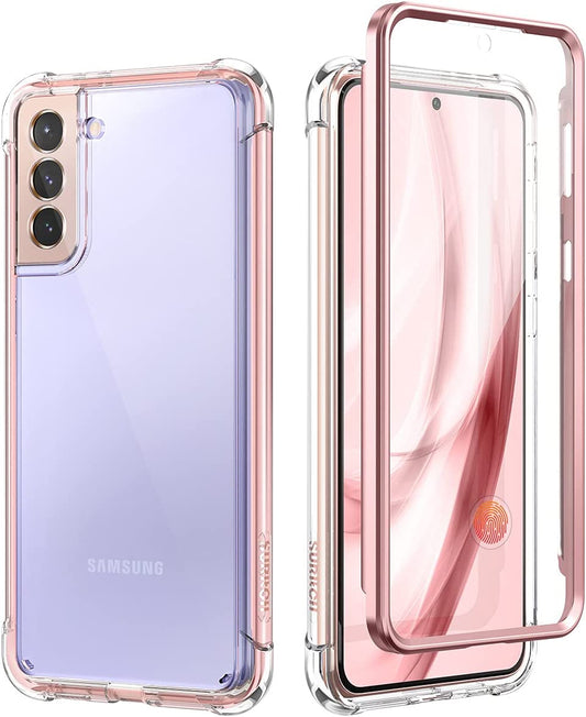 SURITCH for Samsung Galaxy S21 Clear Case 6.2" (Only), [Built-In Screen Protector] Full Body Protective Hard Shell+Soft TPU Phone Case for Samsung S21 -(Rose Gold Edge)  SURITCH   
