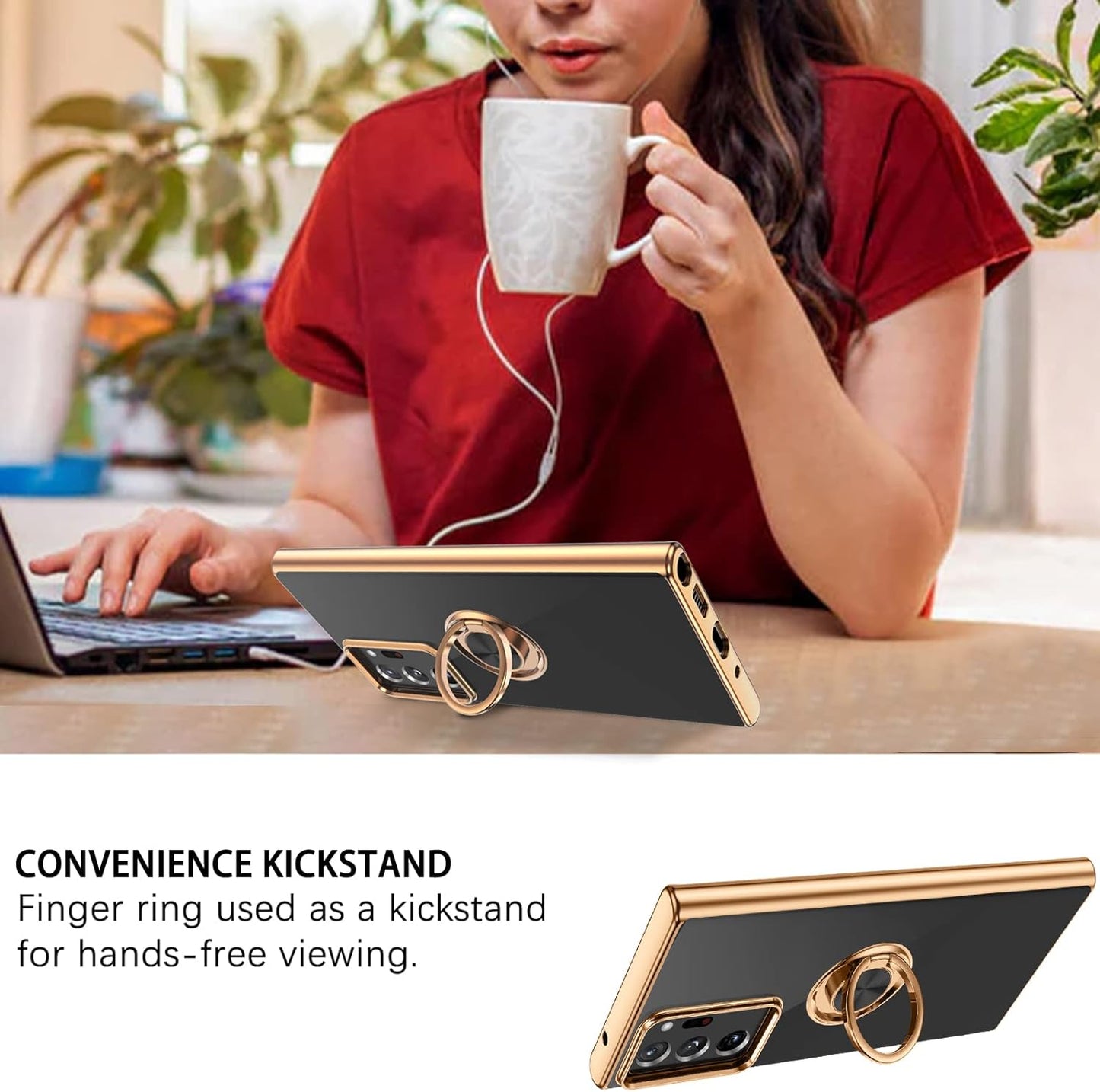 DUEDUE for Samsung Galaxy Note 20 Ultra Case with Ring Holder Kickstand 360 Degree Rotation Magnetic Car Finger Soft TPU Slim Cover Protective Phone Case for Samsung Note 20 Ultra 5G 6.9", Black  DUEDUE   