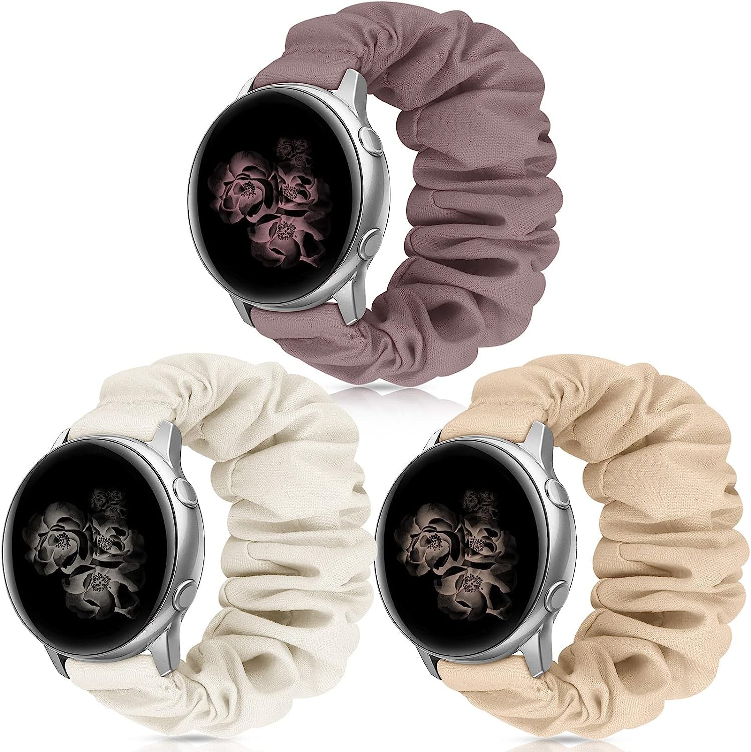 20Mm 22Mm Scrunchies Watch Bands, Cute Elastic Replacement Bands for Women with Quick Release Bar, Fabric Band for Samsung Galaxy Watch 4 5 Pro Galaxy Active, Active 2 40Mm 44Mm Watch Smartwatch Bla-S  ZSMJ Z-SmokeViolet/Starlight/MilkTea Small 