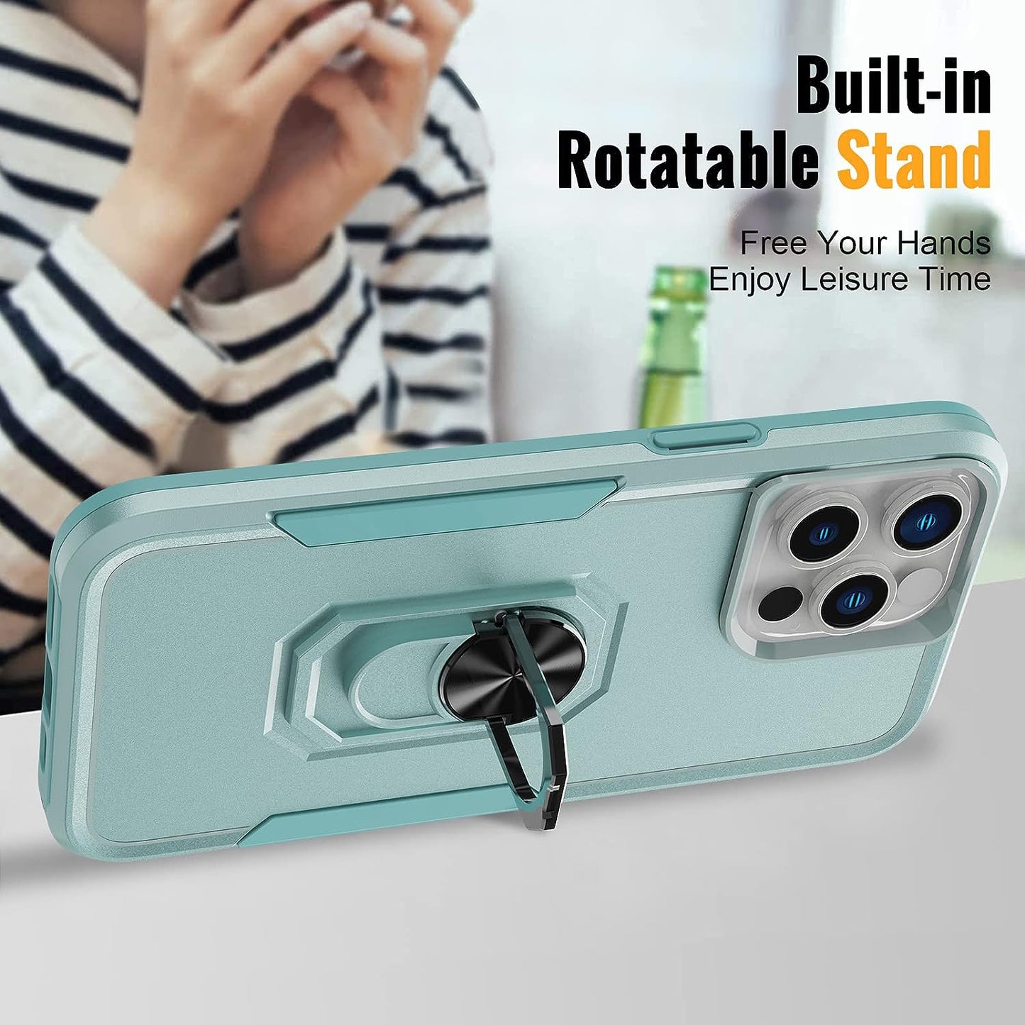 Oterkin for Iphone 14 Pro Case,Iphone 14 Pro Phone Case with [360°Rotatable Stand Ring][2Pcs 9H HD Tempered Glass Screen Protector][10Ft Military Grade Shockproof] Case for Iphone 14 Pro (Blue)  Oterkin   