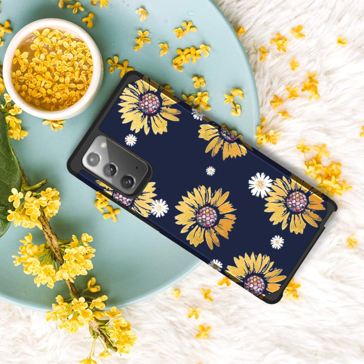 Casewind Samsung Note 20 Case, Samsung Galaxy Note 20 Case Sunflower Shiny 2 in 1 Hard PC & Soft Silicone Hybrid Shockproof Anti-Scratch Rugged Bumper Protective Cover Galaxy Note 20 Case 5G,Navy Blue  Casewind   