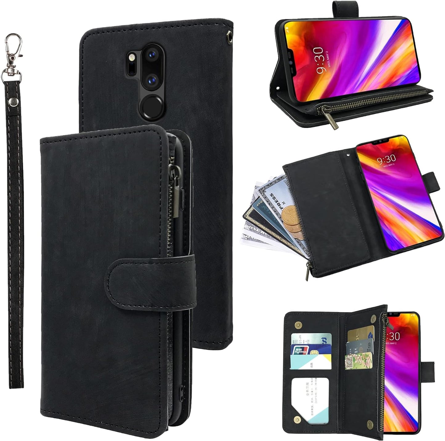 Compatible with LG G7 Thinq Wallet Case and Premium Vintage Leather Flip Credit Card Holder Stand Cell Cover for LGG7 One G 7 plus LG7 Fit Lg7Thinq 7G Thin Q G7+ G7Thinq Lgg7Thinq Women Men Black  Dibosom   