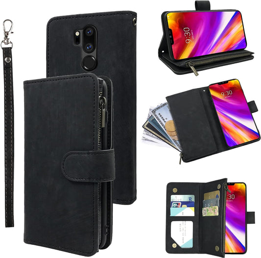 Compatible with LG G7 Thinq Wallet Case and Premium Vintage Leather Flip Credit Card Holder Stand Cell Cover for LGG7 One G 7 plus LG7 Fit Lg7Thinq 7G Thin Q G7+ G7Thinq Lgg7Thinq Women Men Black  Dibosom   