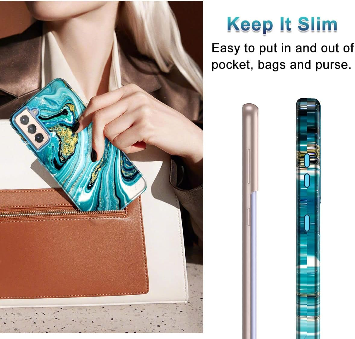 Lamcase for Galaxy S21 plus 5G Case, Heavy Duty Shockproof Hybrid Hard PC Soft TPU Bumper Three Layer Drop Protection Anti-Fall Cover for Samsung Galaxy S21+/S21 plus 5G 6.7 Inch, Blue Gilt  Lamcase   