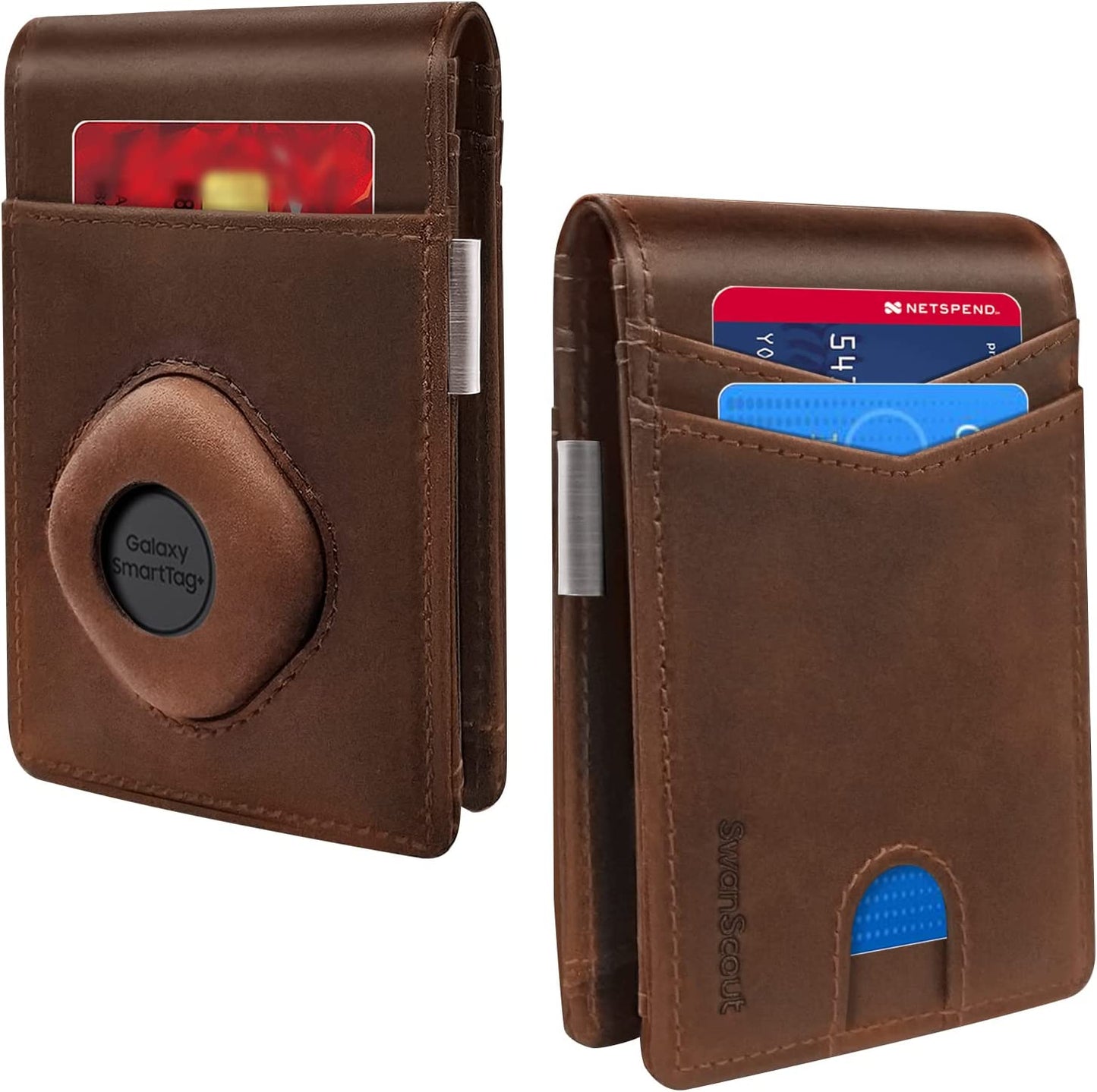 Swanscout Wallet for Smarttag & Smarttag+ Plus, Money Clip Version, RFID Blocking Genuine Leather Bifold Wallet with Gift Box (Black)  Shenzhen Xuanfeng Innovations Technology Co., Ltd. Brown  