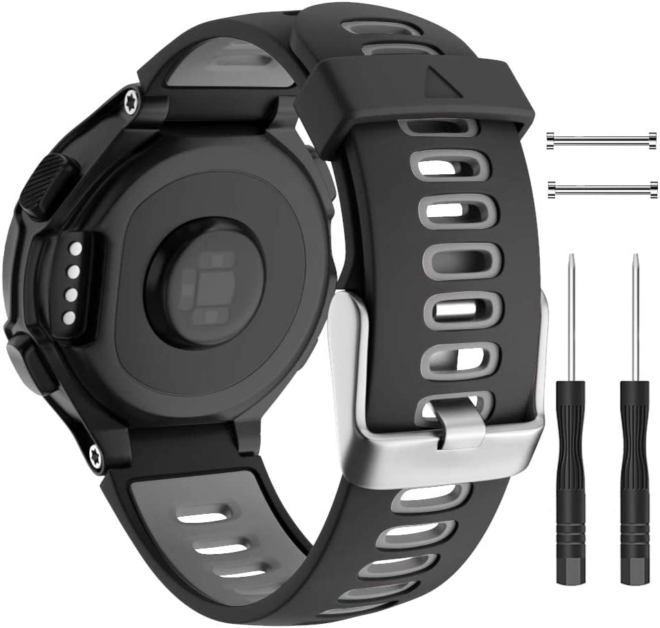 ISABAKE Compatible Forerunner 735XT Band Soft Silicone Sport Watch Strap Wristbands for Forerunner 220 230 235 620 630 Approach S20 S5 S6(Black/Gray)  ISABAKE   