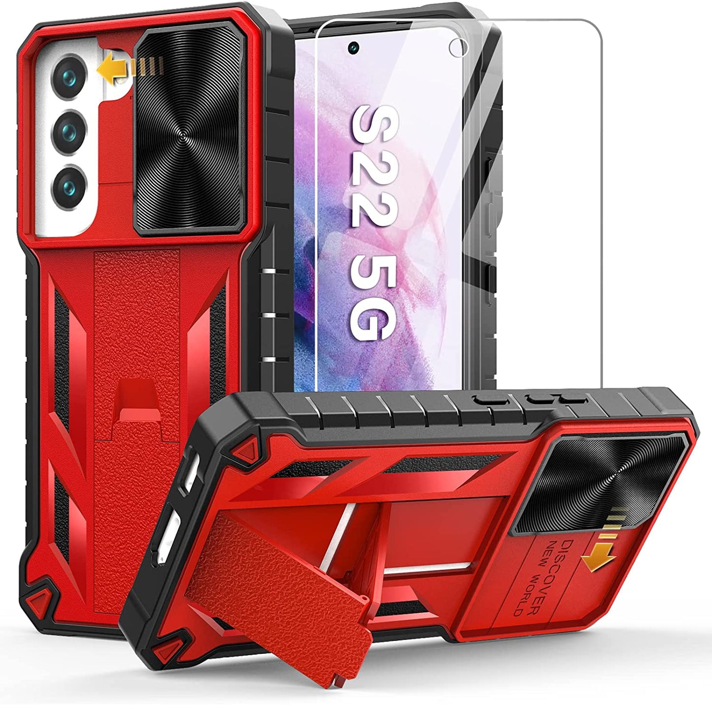 WTYOO for Samsung Galaxy S22 Protective Case: Military Grade Drop Proof Protection Mobile Cover with Kickstand | Rugged Shockproof TPU Matte Textured | Sturdy Cell Phone Bumper  WTYOO Red Samsung Galaxy S22 