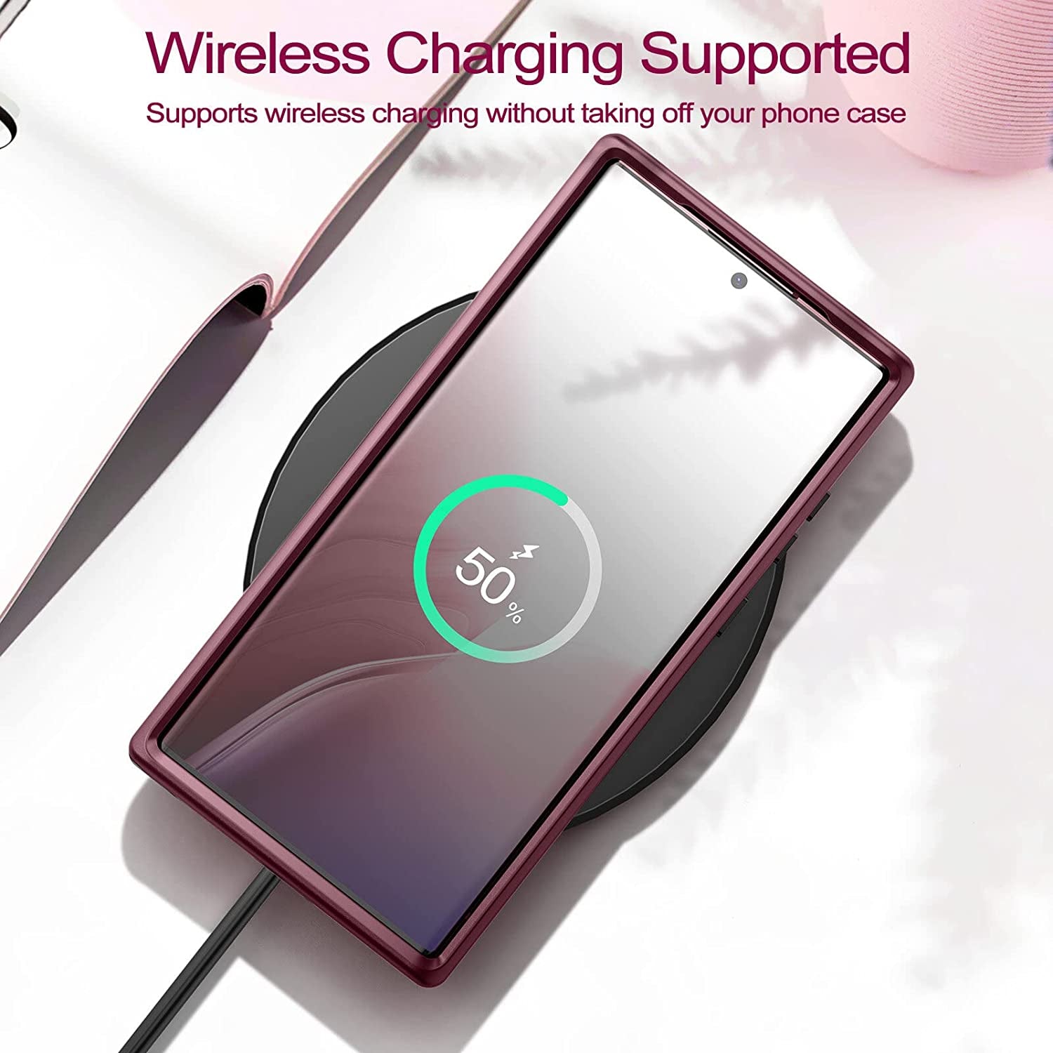 Welovecase for Samsung Galaxy S22 Ultra 5G Case, Cover 3 in 1 Full Body Heavy Duty Protection Hybrid Shockproof TPU Bumper Three Layer Protective Case for Samsung Galaxy S22 Ultra 6.8 Inch, Burgundy  WeLoveCase   