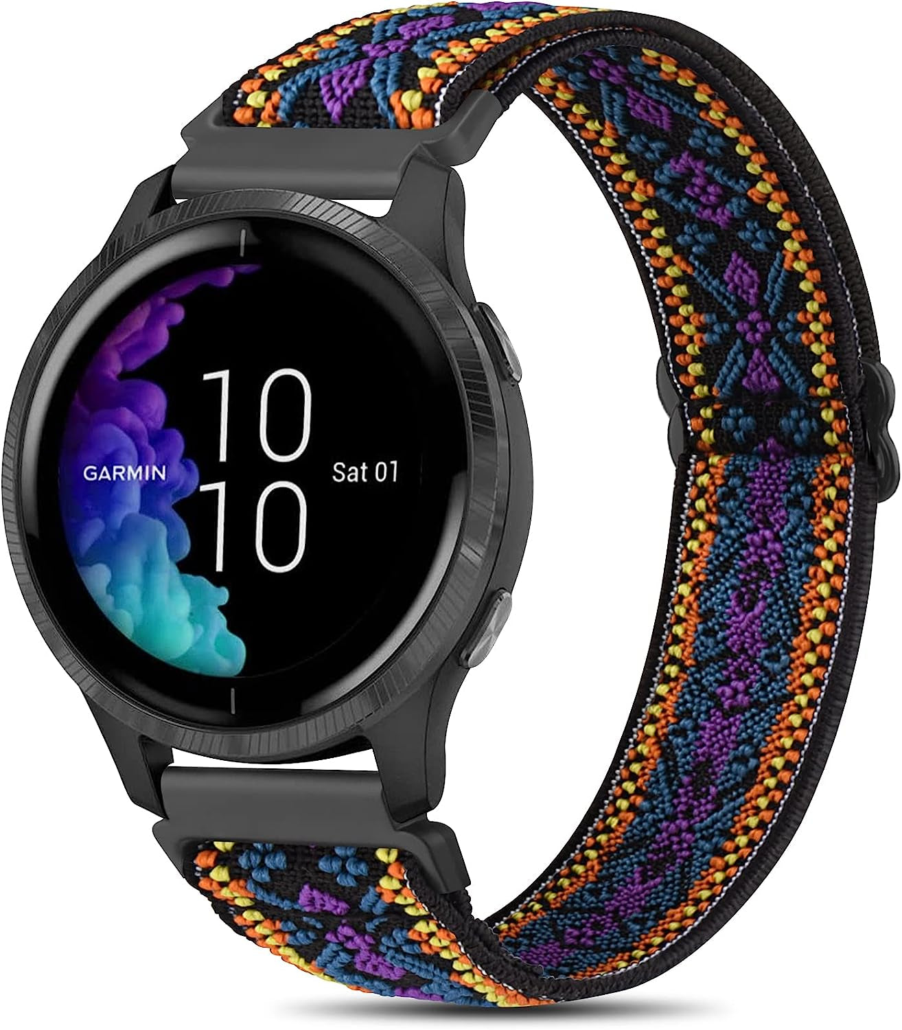 Wanme Bands for Garmin Venu / Vivoactive 3 Watch Band, 20Mm Adjustable Elastic Replacement Wristband Strap for Garmin Venu Sq, Vivoactive 3 Music, Forerunner 645 / 245 Music, Samsung Galaxy Watch 4 (Green Arrow)  Wanme Fashion Purple  