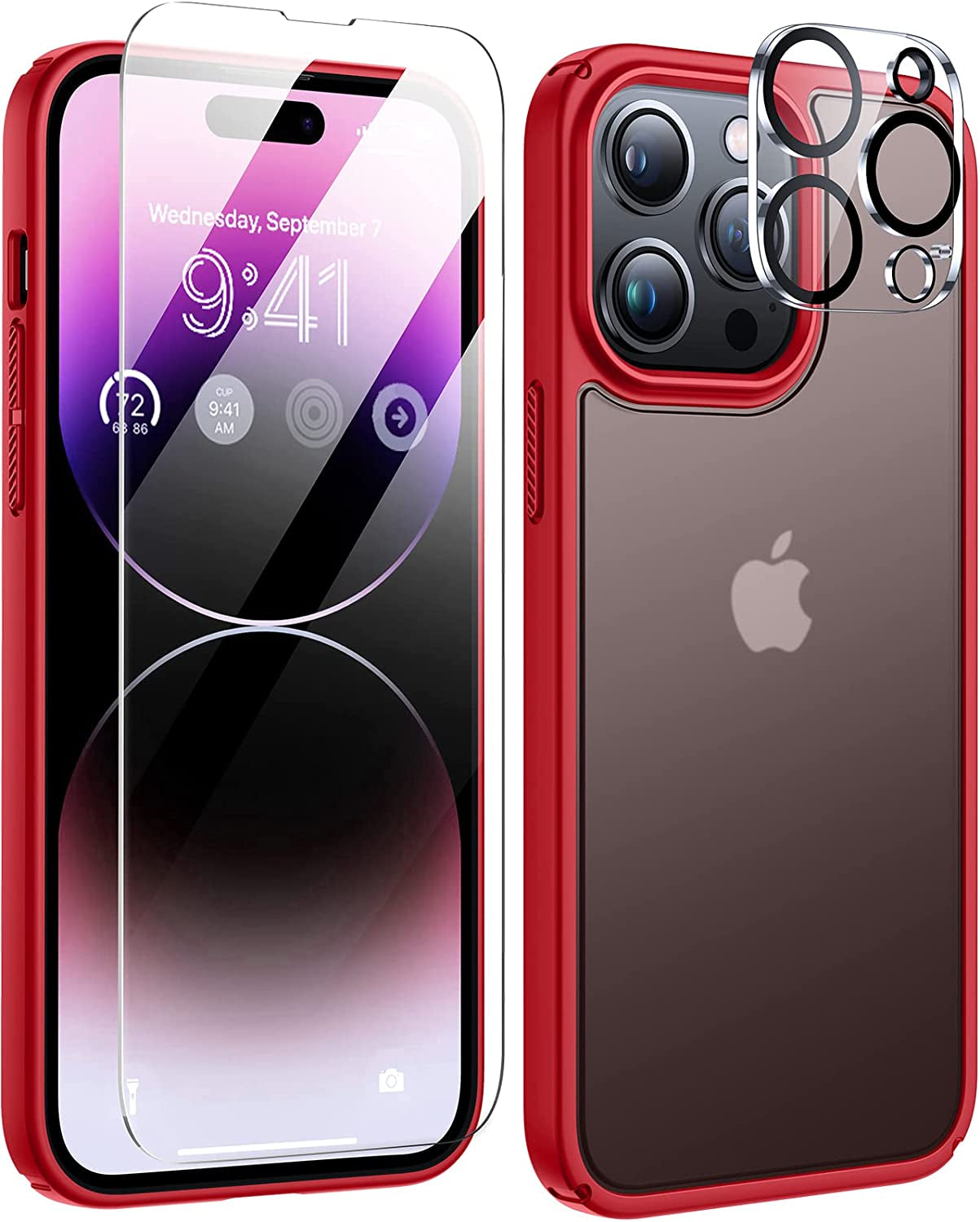 Humixx [5-In-1] Designed for Iphone 14 Pro Case, [10FT Military Shockproof] Slim&Sleek Protective Translucent Matte 2X Tempered Screen Protector + 2X 9H Lens Protector Case for Iphone 14 Pro, Black  Humixx   