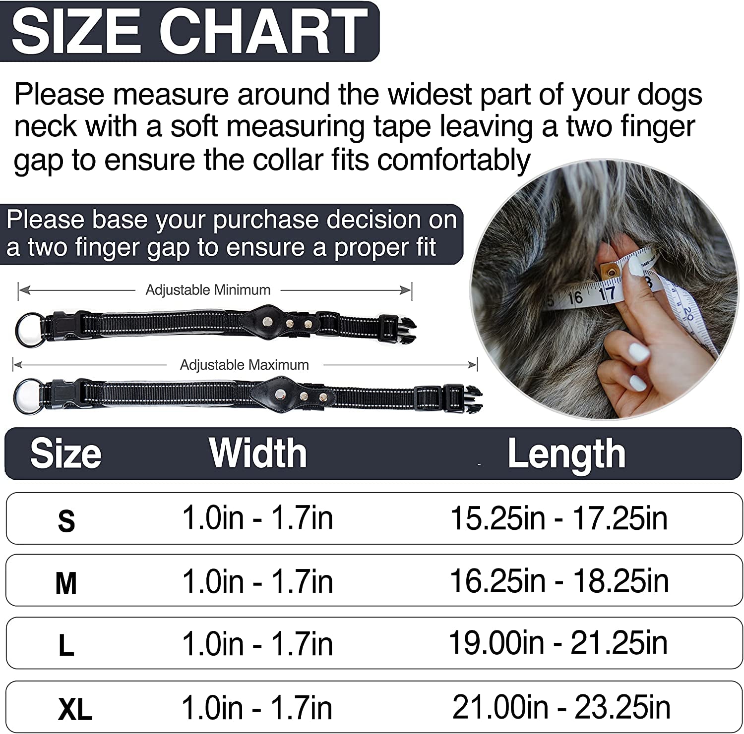 Safe Paws Reflective Airtag Dog Collar with Soft Neoprene - Our Durable Airtag Collar Holder Uses Heavy Duty Buttons to Secure Your Airtag - Air Tag Collars for Small Medium Large & XL Dogs (Black S)  Safe Paws   