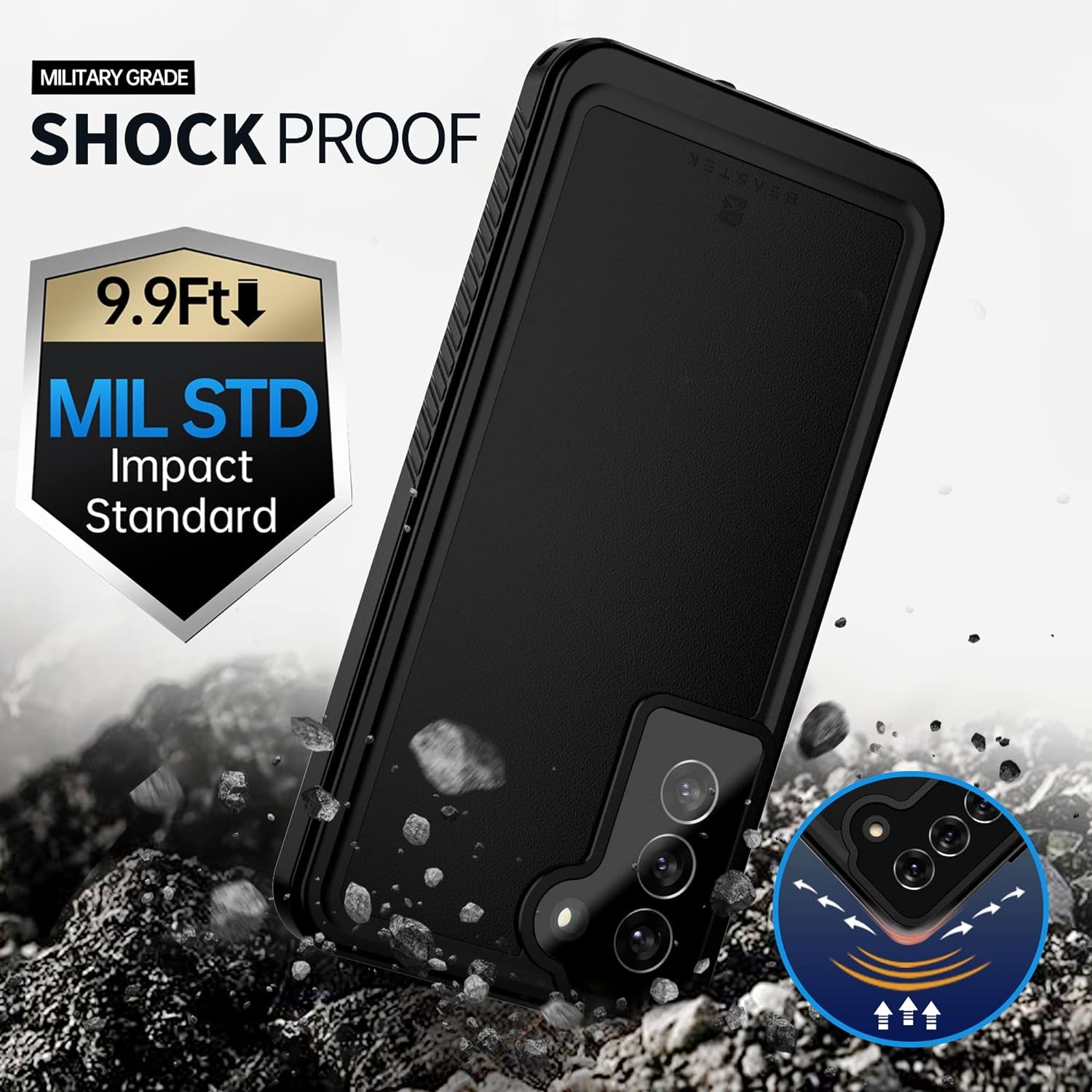 BEASTEK for Samsung Galaxy S22 Waterproof Case, FSN Series, Shockproof Underwater IP68 Case with Built-In Screen Protector Full Body Protective Cover, for Galaxy S22 6.1 Inch (Black)  BEASTEK   