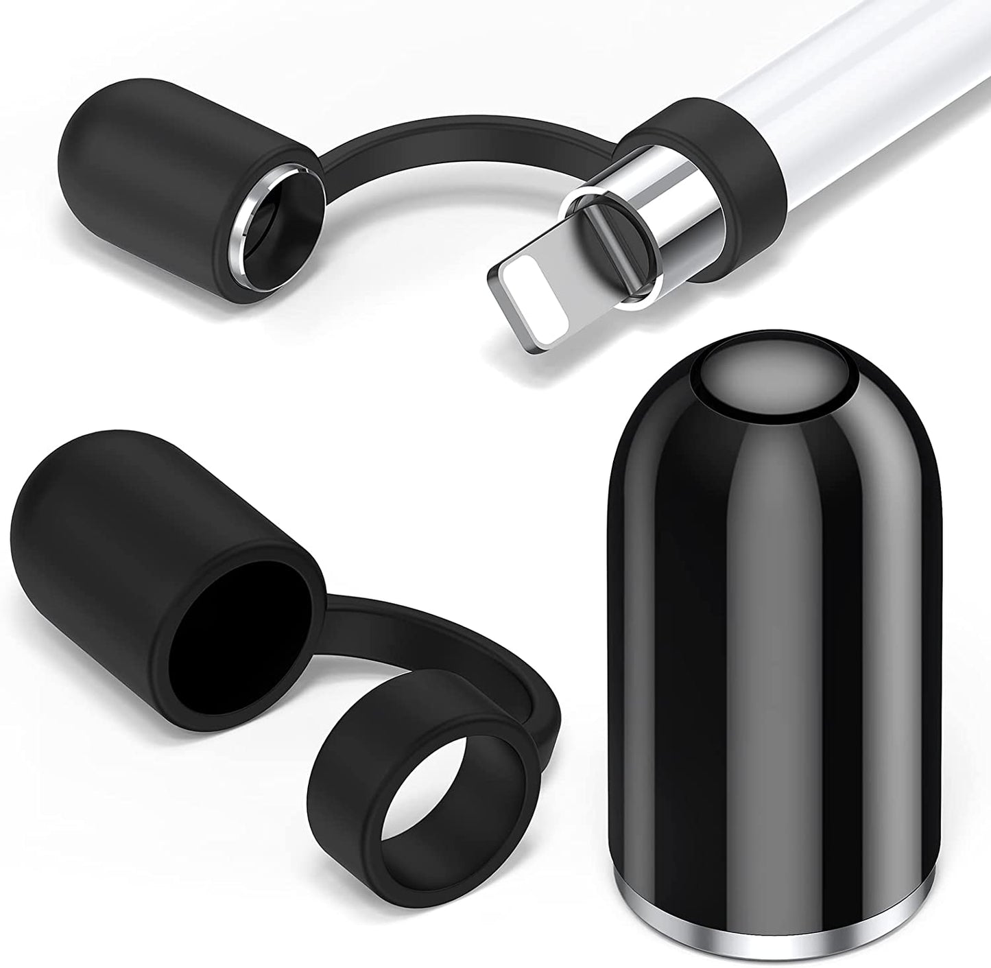 TITACUTE for Apple Pencil Cap 1St Generation Magnetic Ipencil Replacement for Apple Pen Top Stylus Cover Antifall Silicone Holder for Ipad Pro 10.5" 12.9" 9.7" for Ipad 10 9 8 7 6 Air 3 Mini 5Th White  TITACUTE Black  