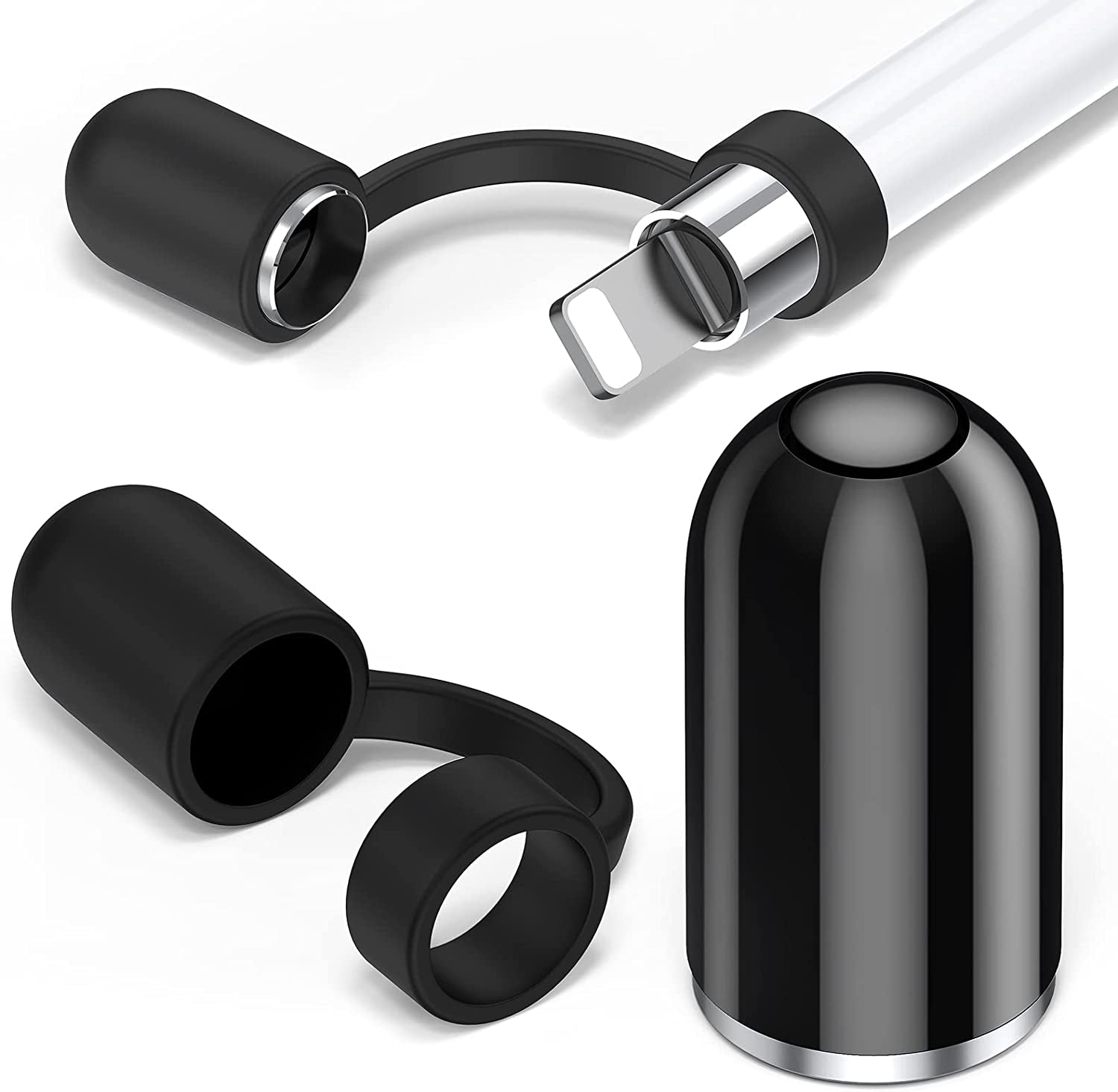 TITACUTE for Apple Pencil Cap 1St Generation Magnetic Ipencil Replacement for Apple Pen Top Stylus Cover Antifall Silicone Holder for Ipad Pro 10.5" 12.9" 9.7" for Ipad 10 9 8 7 6 Air 3 Mini 5Th White  TITACUTE Black  