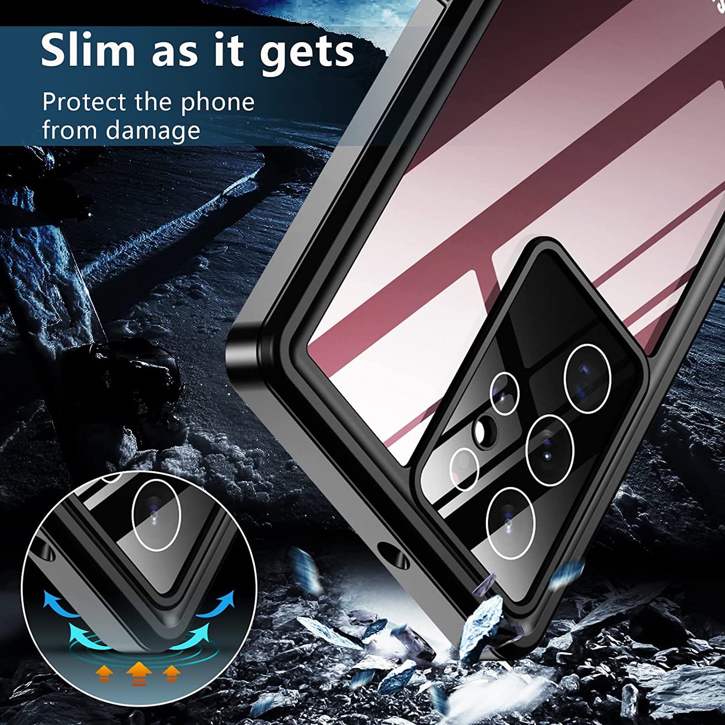 SPIDERCASE Designed for Galaxy S22 Ultra Case, Waterproof Built-In Screen Protector Full Protection Heavy Duty Shockproof Anti-Scratched Rugged Case for Galaxy S22 Ultra 5G 6.8'' 2022, Black/Clear  SPIDERCASE   