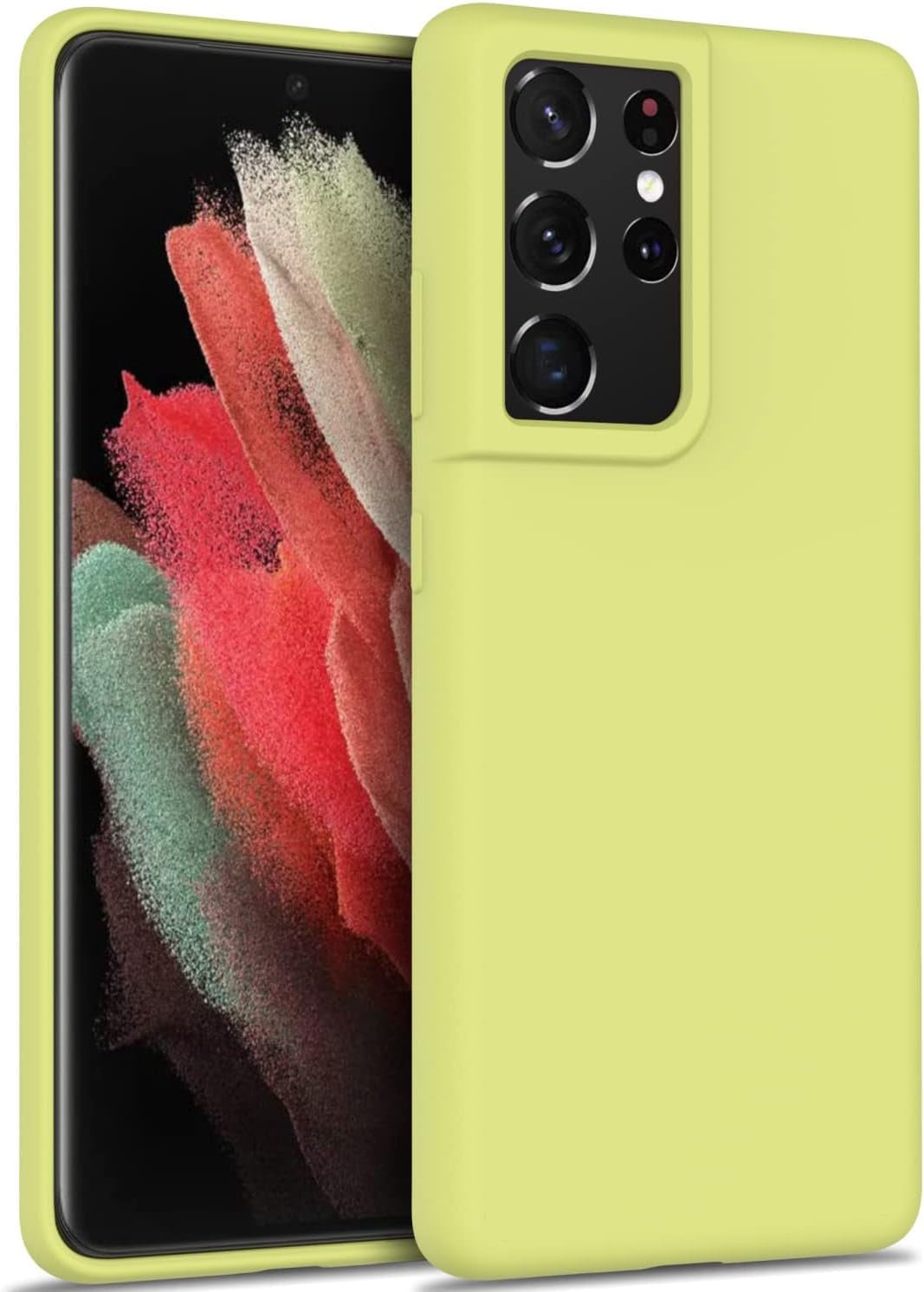 DEENAKIN for Samsung Galaxy S21 Ultra Case Silicone,Silky Smooth Flexible Gel Rubber Bumper Cover with Soft Microfiber Lining Slim Fit Protective Phone Case for Samsung Galaxy S21 Ultra Bright Yellow  DEENAKIN Yellow Green Samsung Galaxy S21 Ultra 