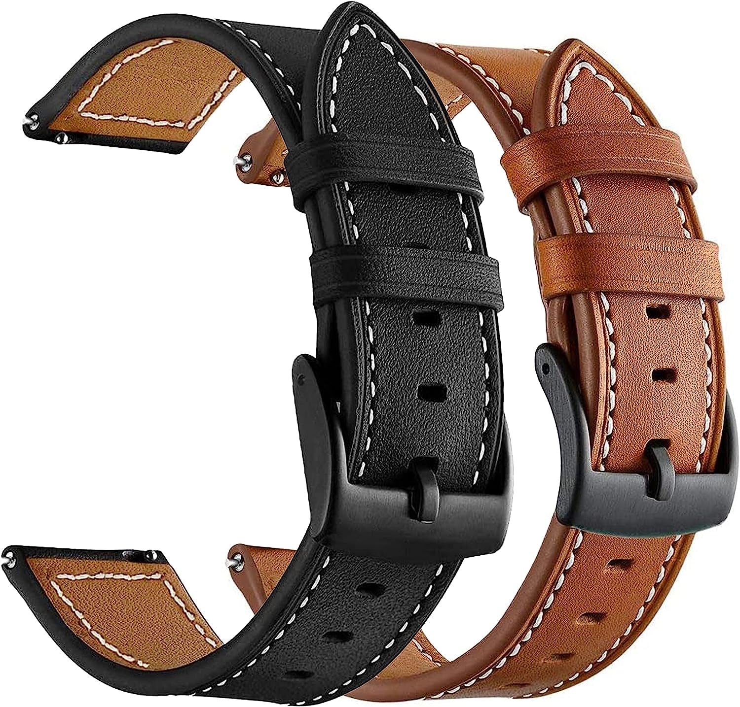 Anrir for Garmin Vivoactive 4S Bands, 18Mm Geniue Leather Watch Bands for Garmin Venu 2S/Forerunner 255S/255S Music/Vivomove 3S 39Mm Bands, Fossil Women'S Gen 6/5E 42Mm/Gen 4 Q Venture HR Bands-Brown  Anrir 2Pack  