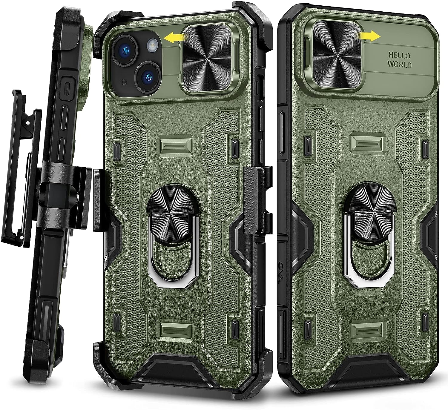 Caka for Iphone 14 plus Case with Belt-Clip Holster, Case for Iphone 14 plus with Slide Protective Camera Cover Built-In 360° Rotate Stand, Iphone 14 plus Phone Case 6.7 Inch -Green  Caka   