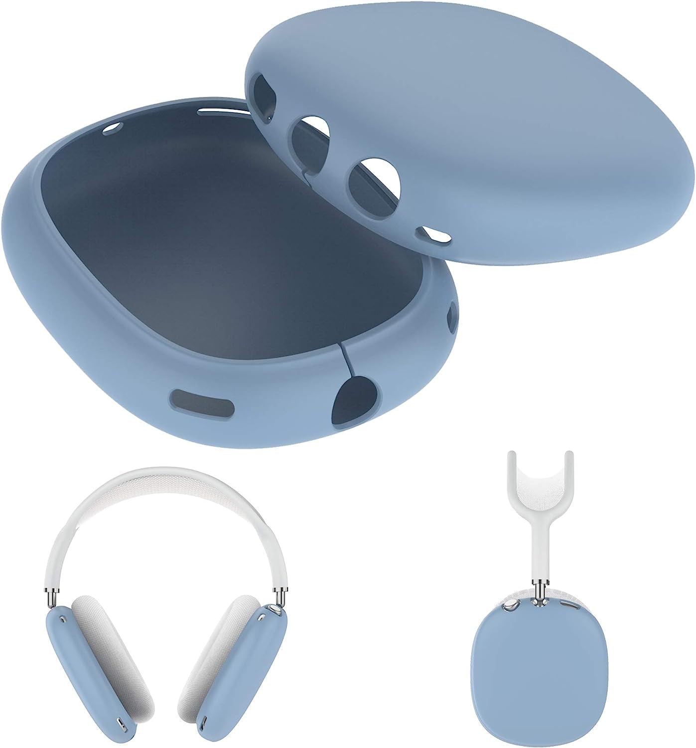 Fitturn Earpads Cover Case Compatible with Airpod Max Wireless Headphone, Silicone Anti-Scratch Protective Case for Airpod Max, Earcup Protectors Enrich Color & Prevent Earphones from Bumping (White)  FitTurn Blue  