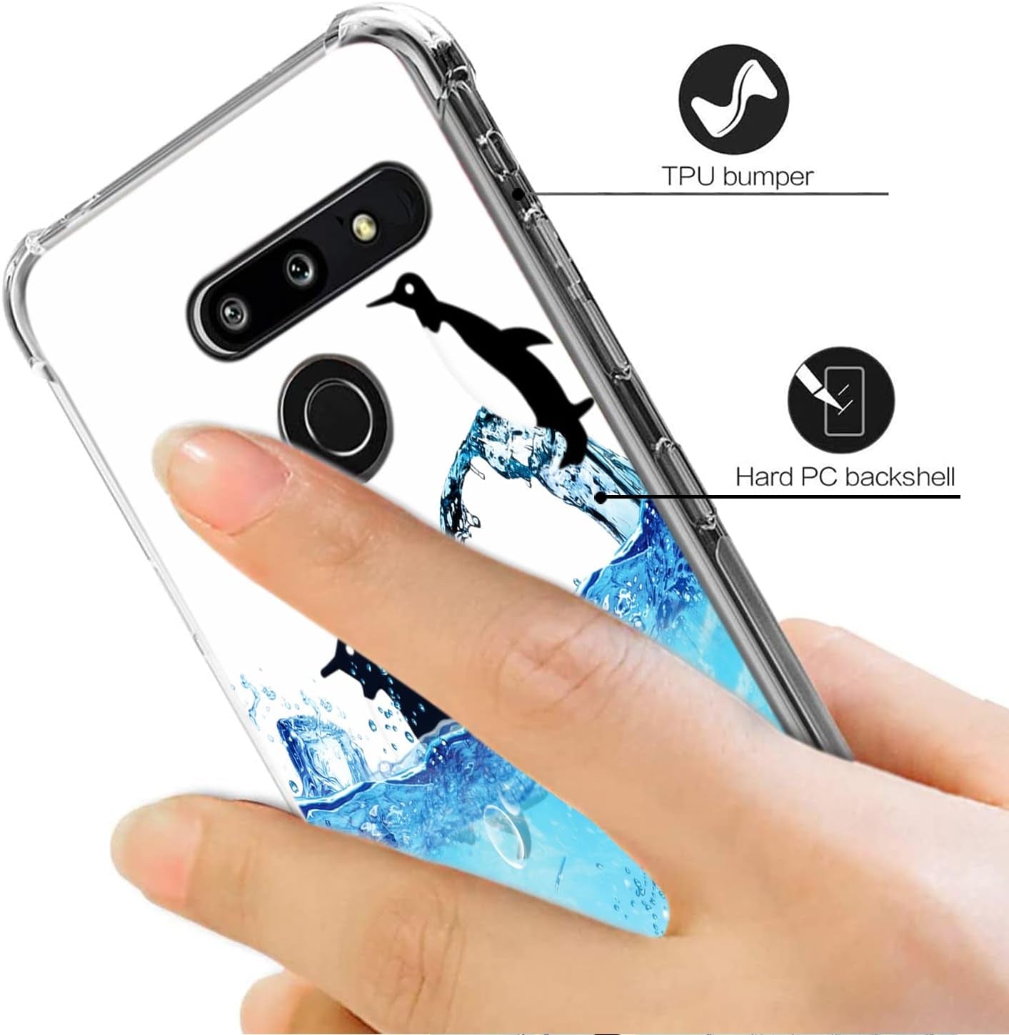 Penguins Case for LG G8 Thinq,Gifun Hard PC+ TPU Bumper Clear Protective Case Compatible with LG G8 Thinq 2019 Release - Sea Penguins  Gifun   
