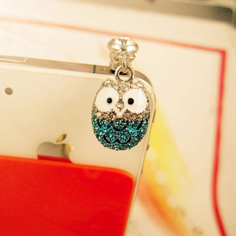 Hemobllo Diamonds Dust Plug Owl Earphone Jack anti Mobile Phone Accessories (Blue)  Hemobllo   