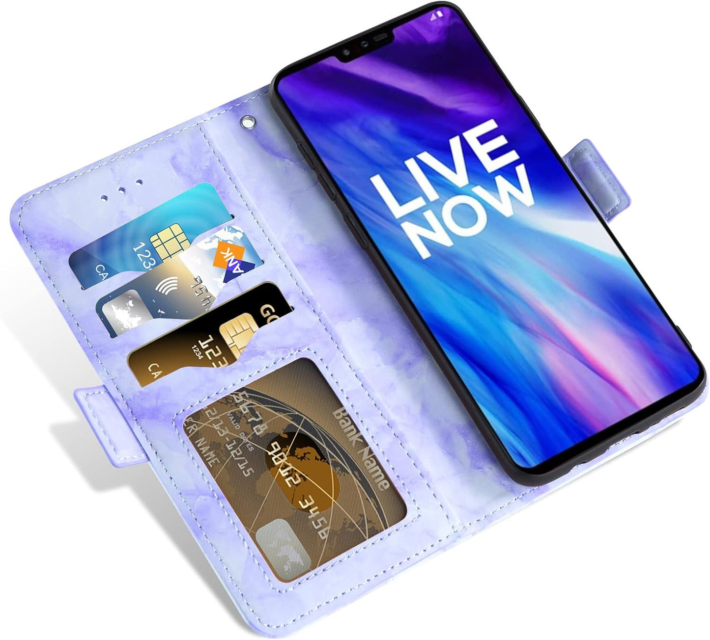 Asuwish Compatible with LG V40 Thinq Case and Tempered Glass Screen Protector Card Holder Slot Kickstand Flip Marble Wallet Phone Covers for LGV40 Storm V 40 Thin Q V40Thinq LG40 40V 40Thinq Purple  Asuwish   