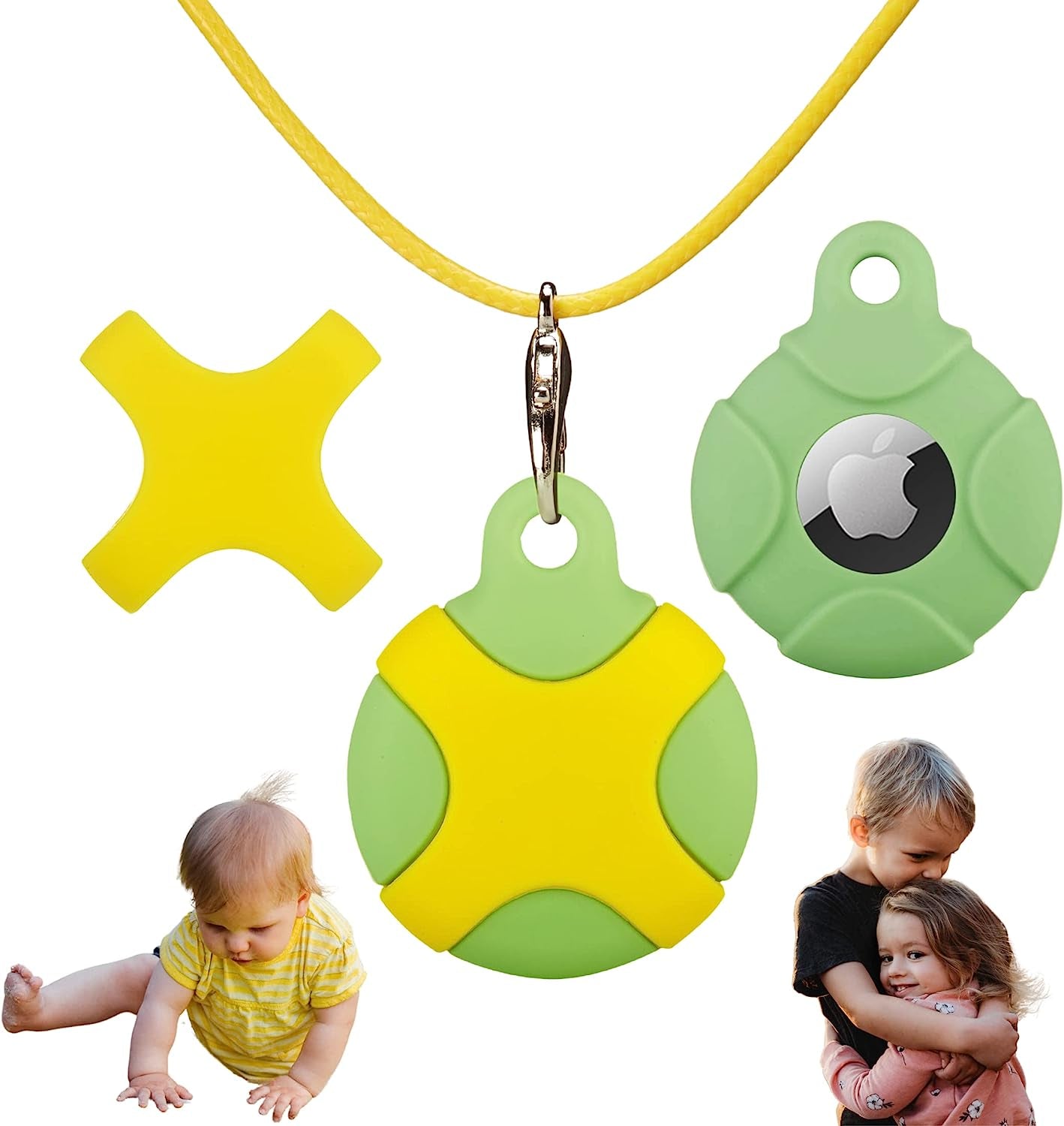 CHABAEBAE Airtag Holder for Kids Airtag Necklace Kids & Adults, Airtag Kids Hidden | Adjustable Air Tag Necklace Kids, Adults | Waterproof Airtag Case (Blossom)  CHABAEBAE Yellow  