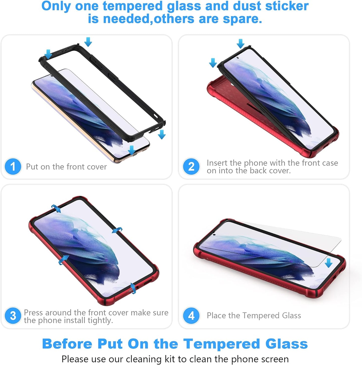 ORETECH Samsung S21 plus Case, Galaxy S21 plus Case with 2 X Tempered Glass Screen Protector for Samsung Galaxy S21 plus Phone Case with Built-In Kickstand for Samsung S21 plus Case -6.7" Red  ORETECH   