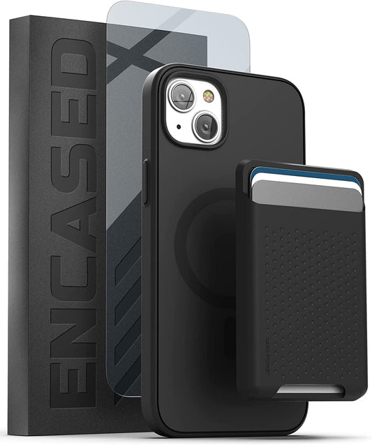 Encased MAG Case with Wallet Card Holder for Iphone 14 plus 6.7" with Screen Protector (Compatible with Magsafe) Matte Black  Encased   