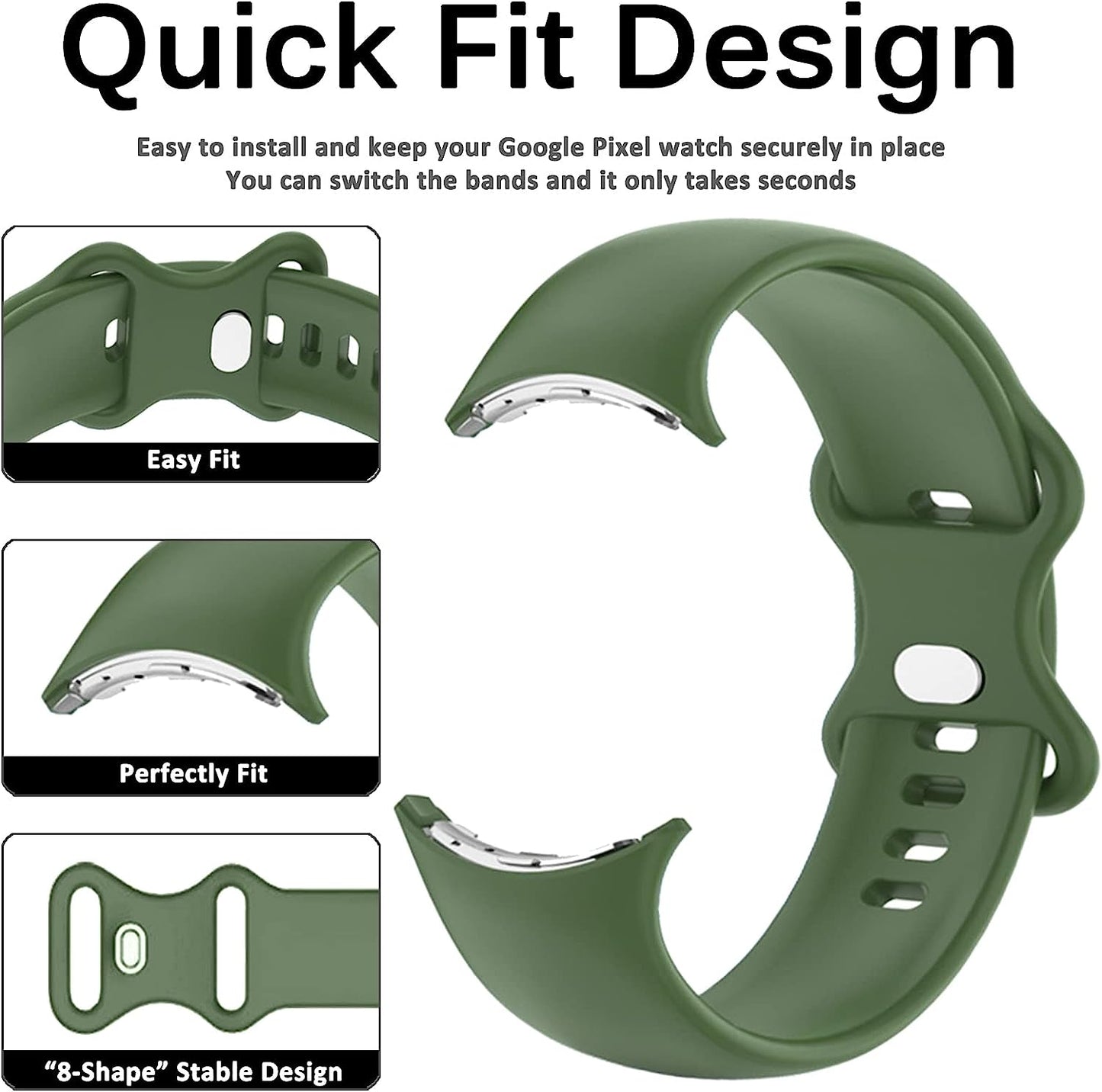 Miimall Compatible for Google Pixel Watch Band Silicone, Flexible Quick Fit Strap for Women Men, Breathable Lightweight Replacement Band Strap for Google Pixel Watch(Deep Green)  Miimall   